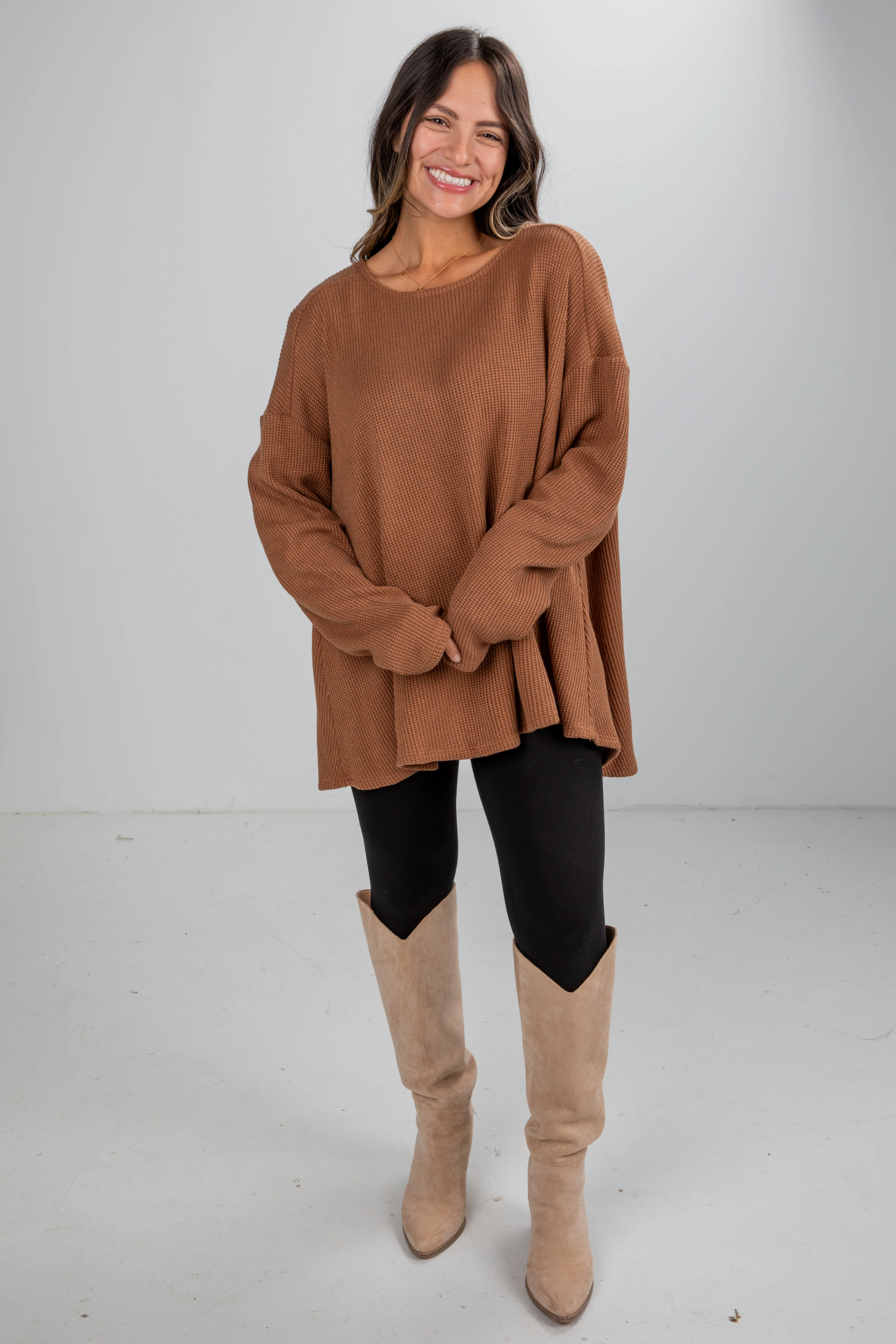 FINAL SALE - Fireside Flirt Waffle Knit Top - DU DEAL
