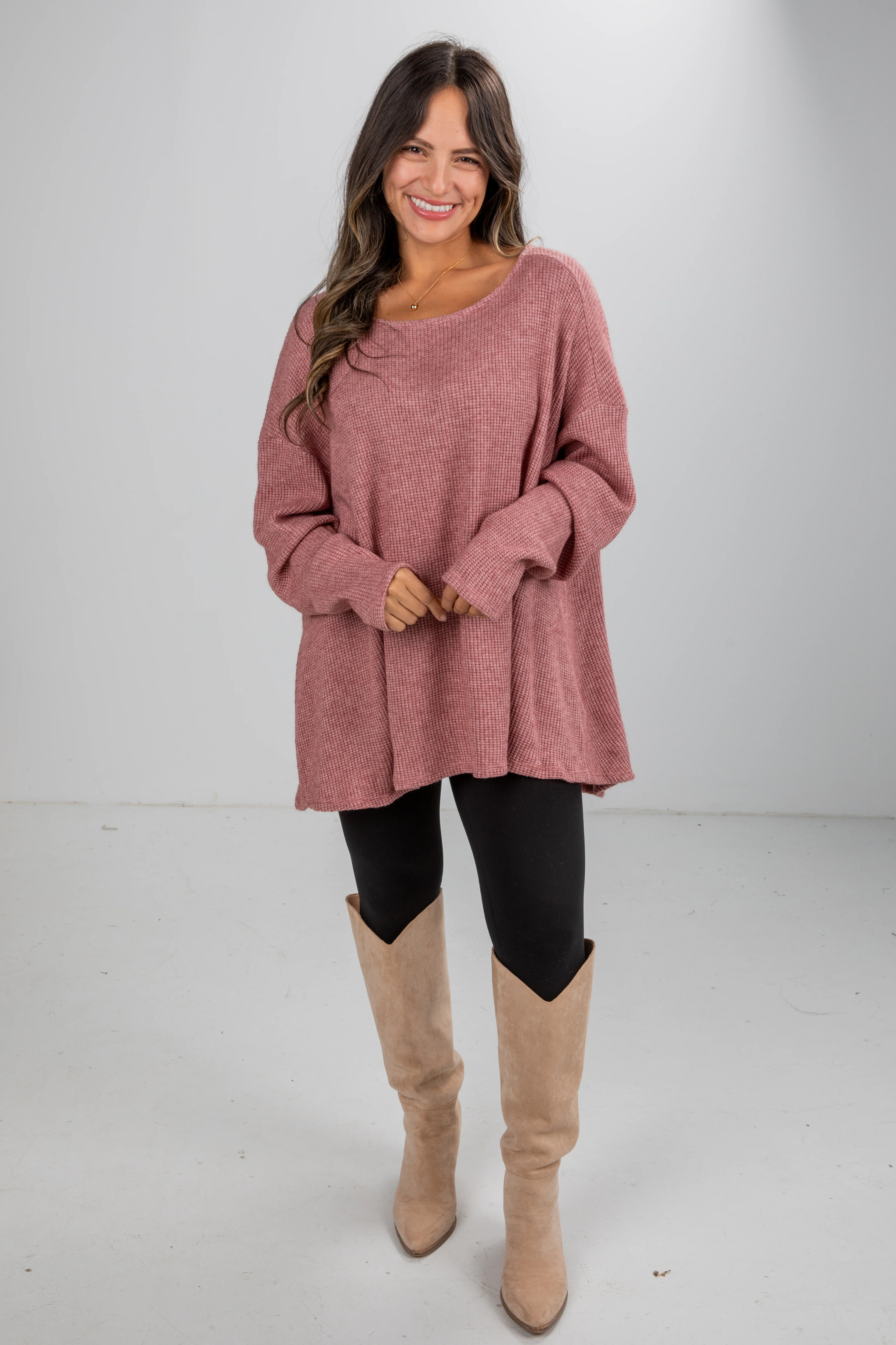 FINAL SALE - Fireside Flirt Waffle Knit Top - DU DEAL