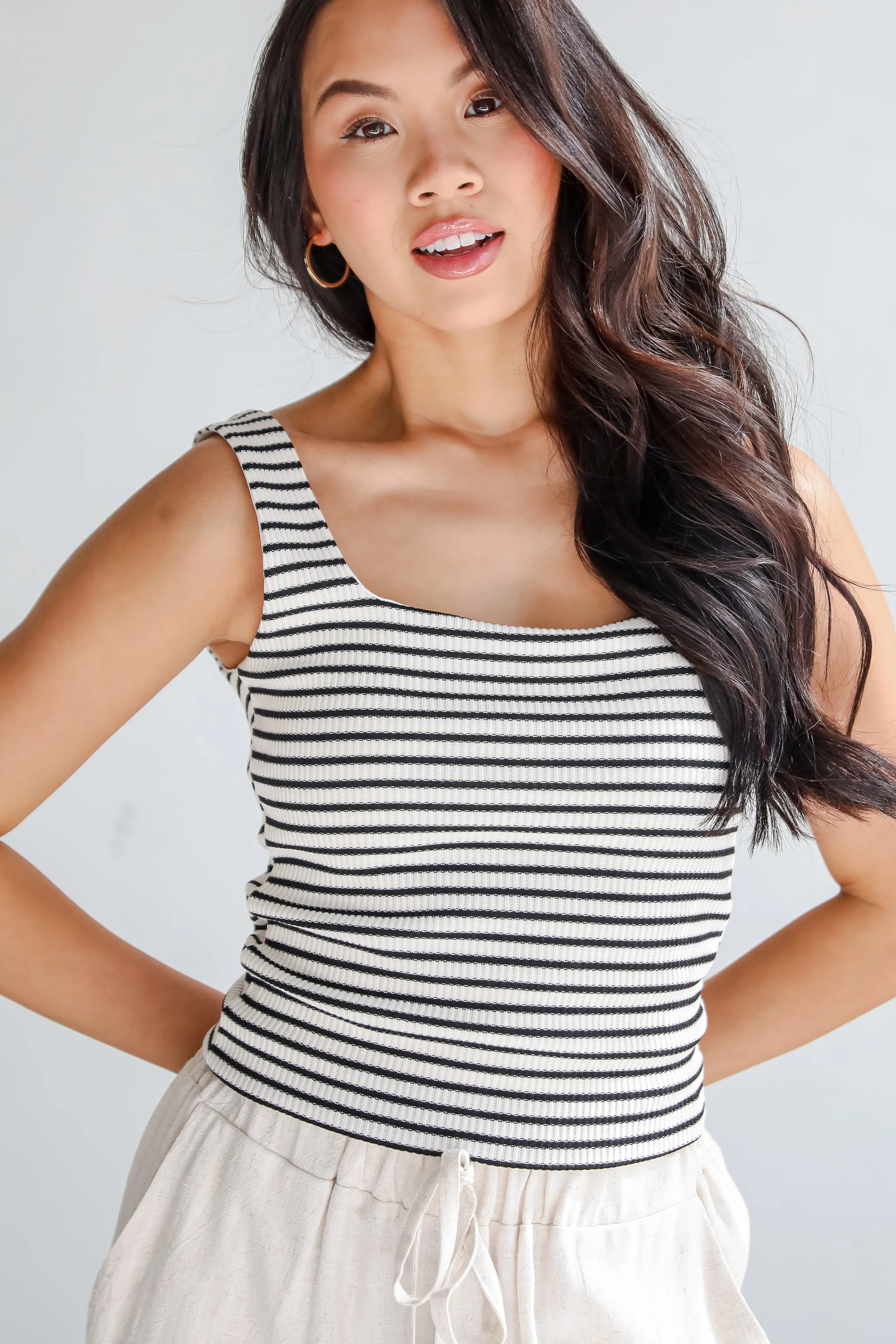 FINAL SALE - Allie Everyday Striped Square Neck Tank - DU DEAL