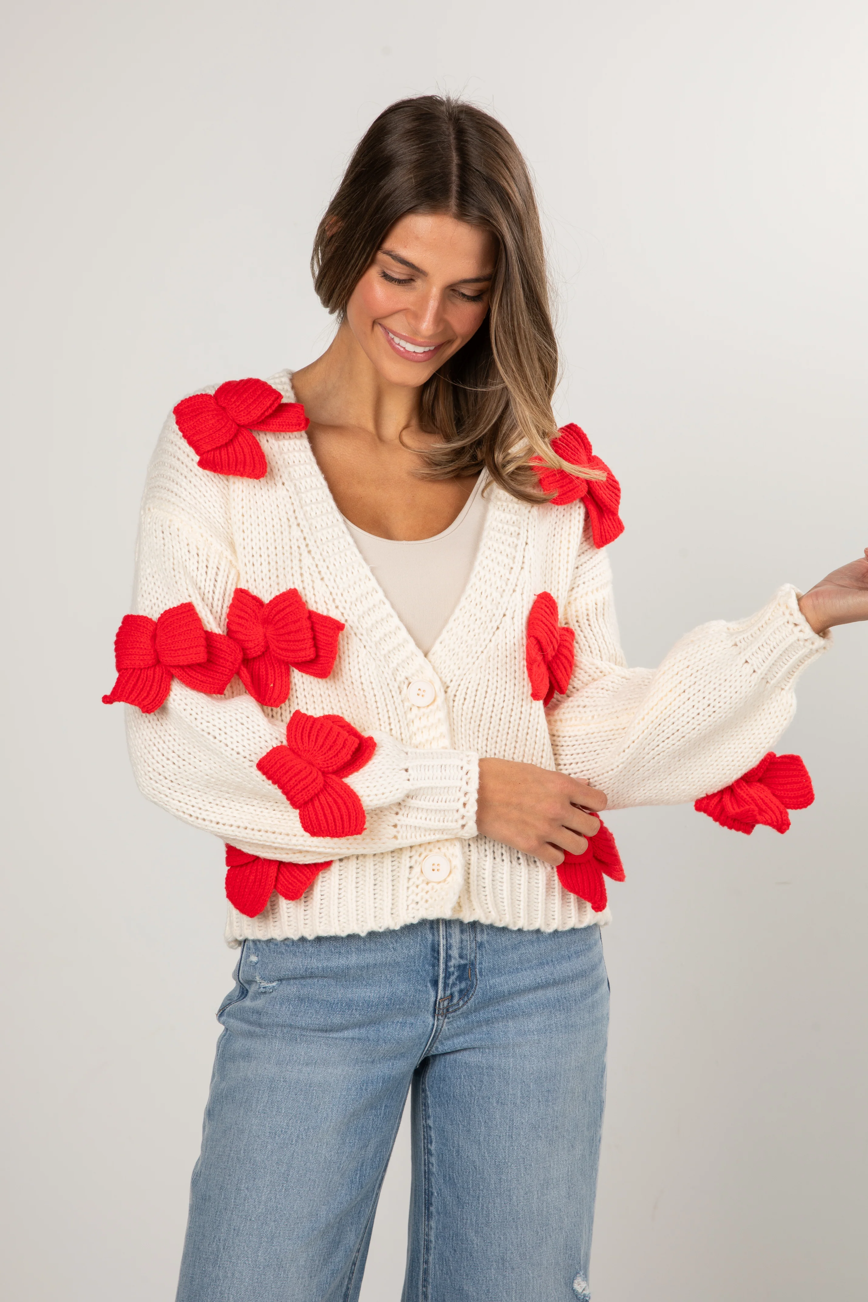 Jingle Bows Cream Red Cardigan 3 Jingle Bows Cream Red Cardigan