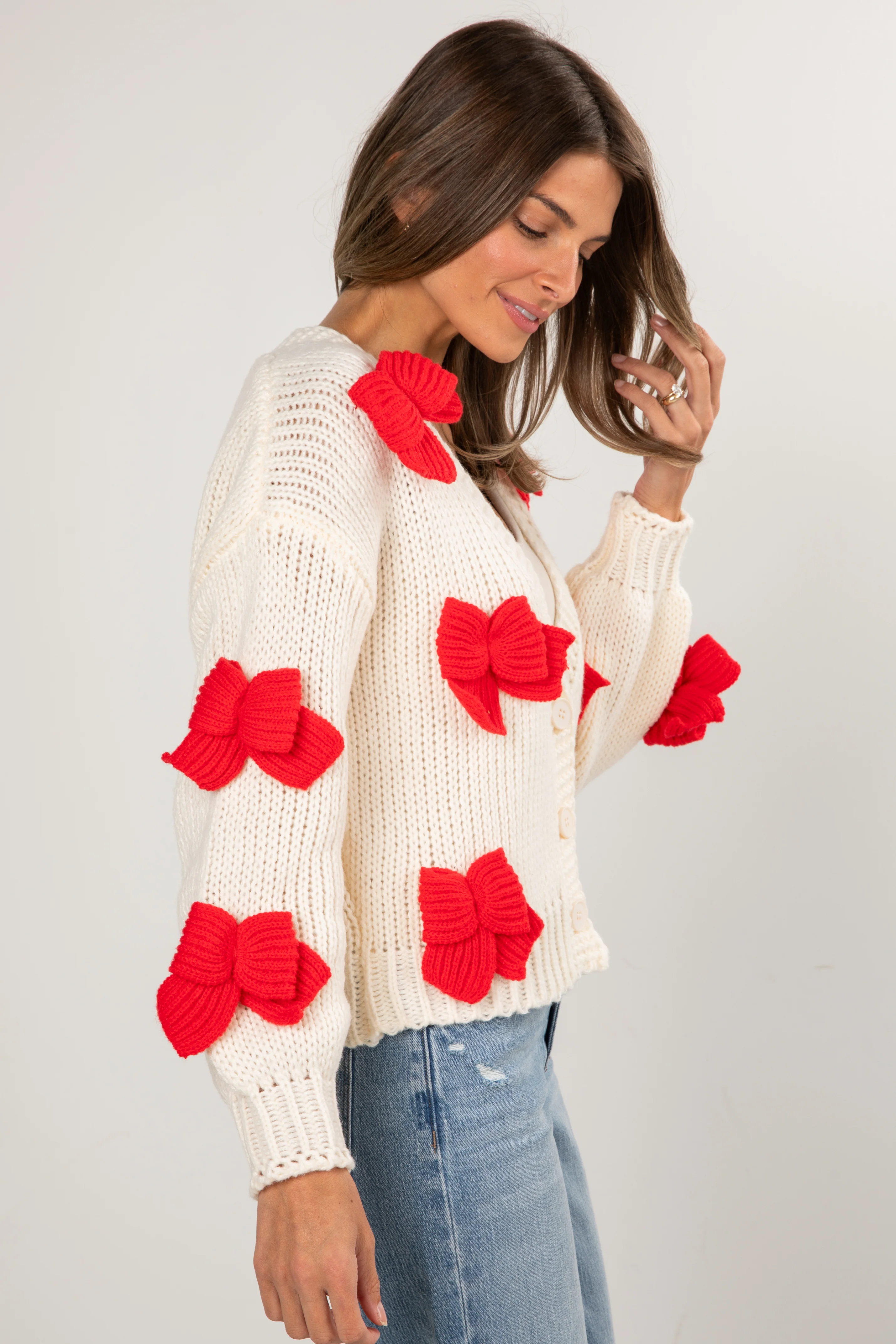 Jingle Bows Cream Red Cardigan 4 Jingle Bows Cream Red Cardigan
