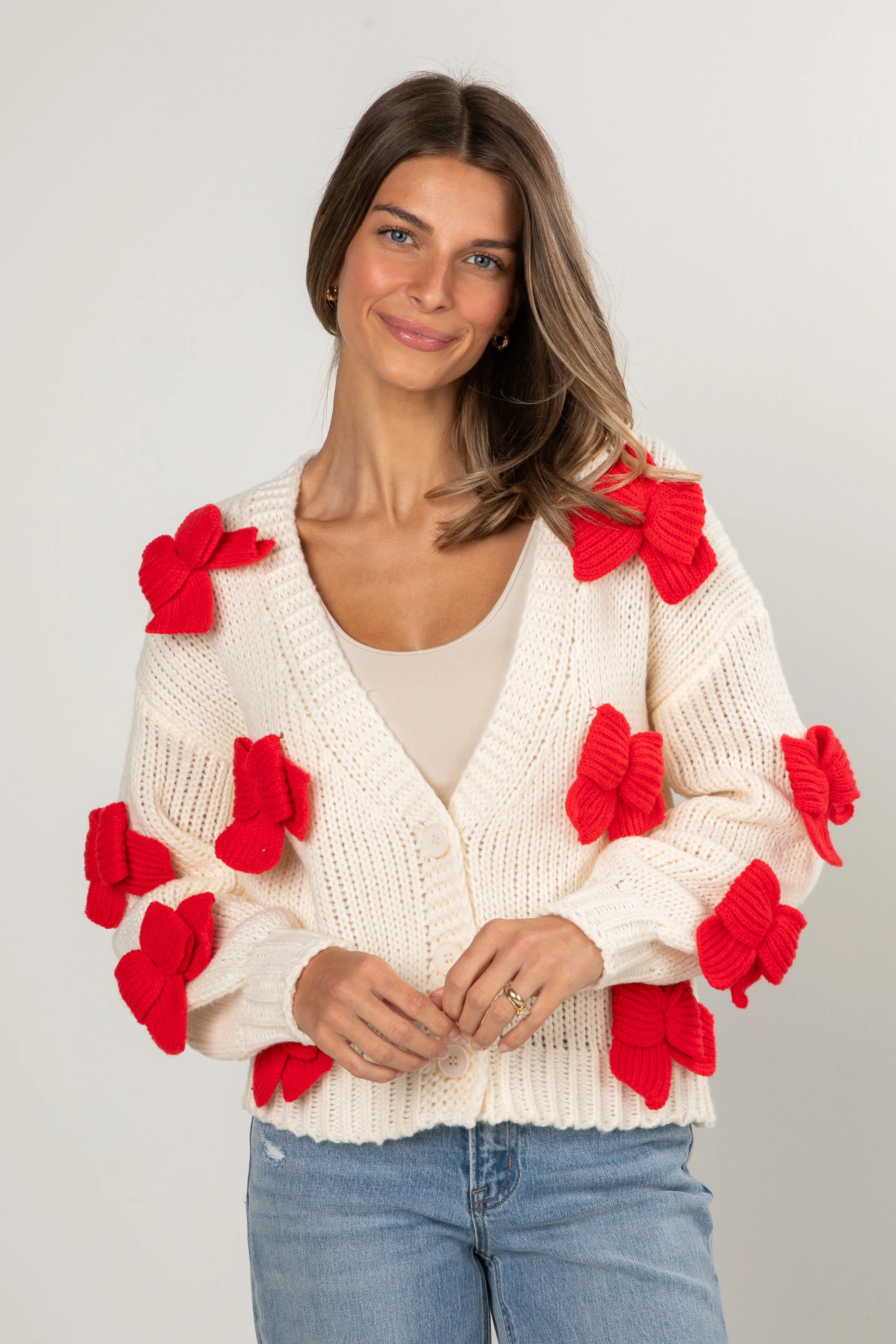 Jingle Bows Cream Red Cardigan 6 Jingle Bows Cream Red Cardigan