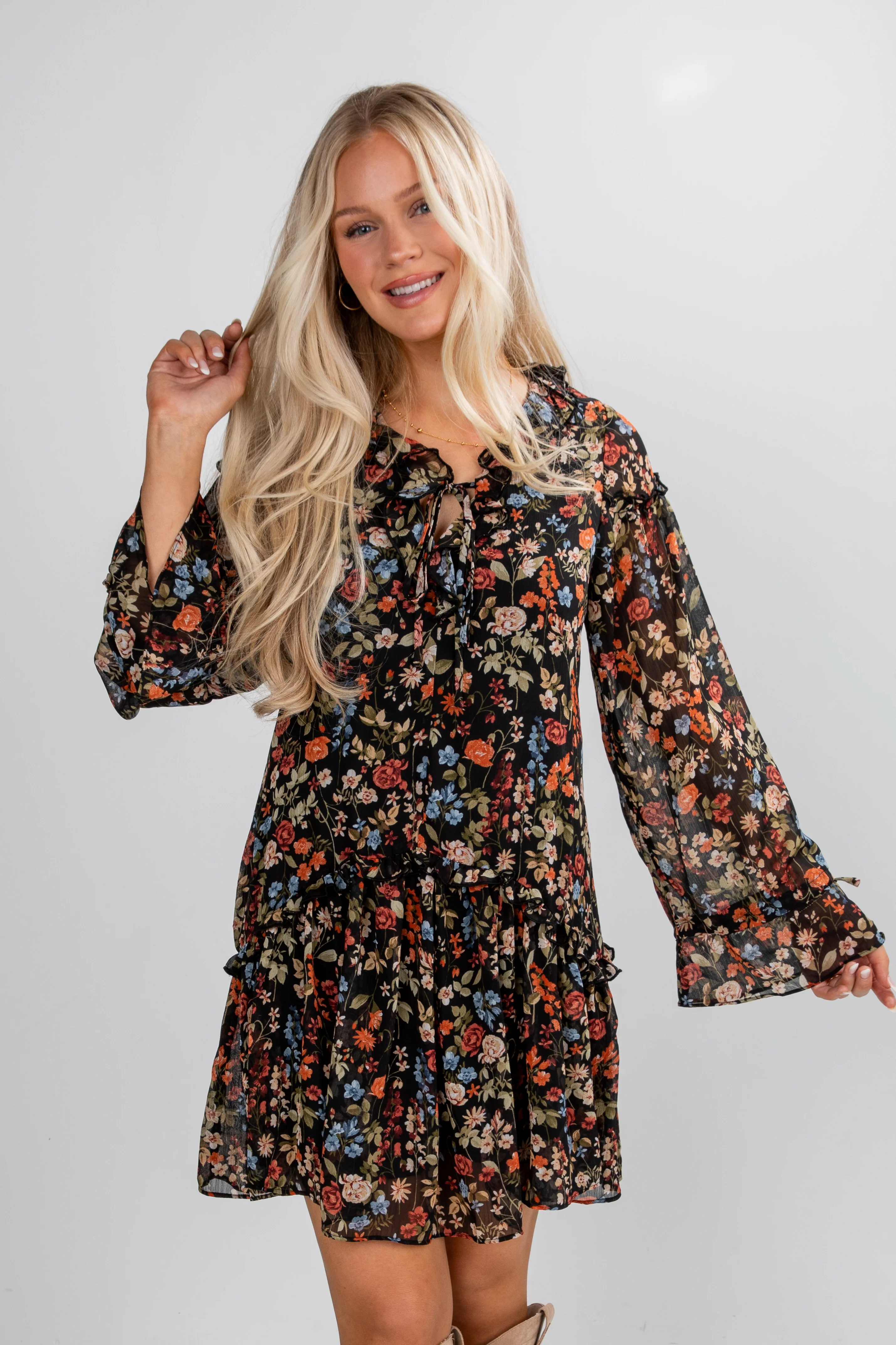 FINAL SALE - Cheers To You Black Floral Mini Dress