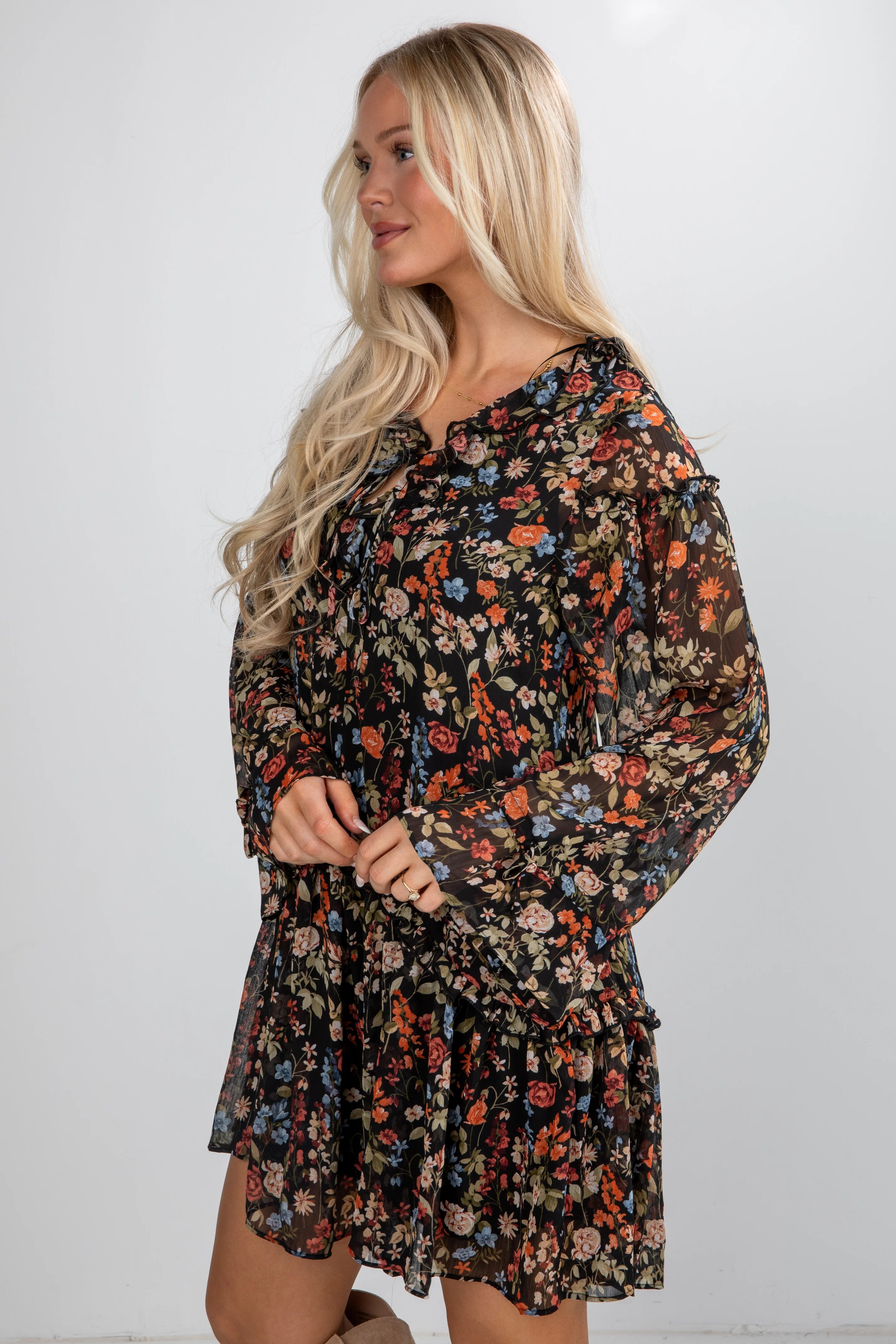 FINAL SALE - Cheers To You Black Floral Mini Dress