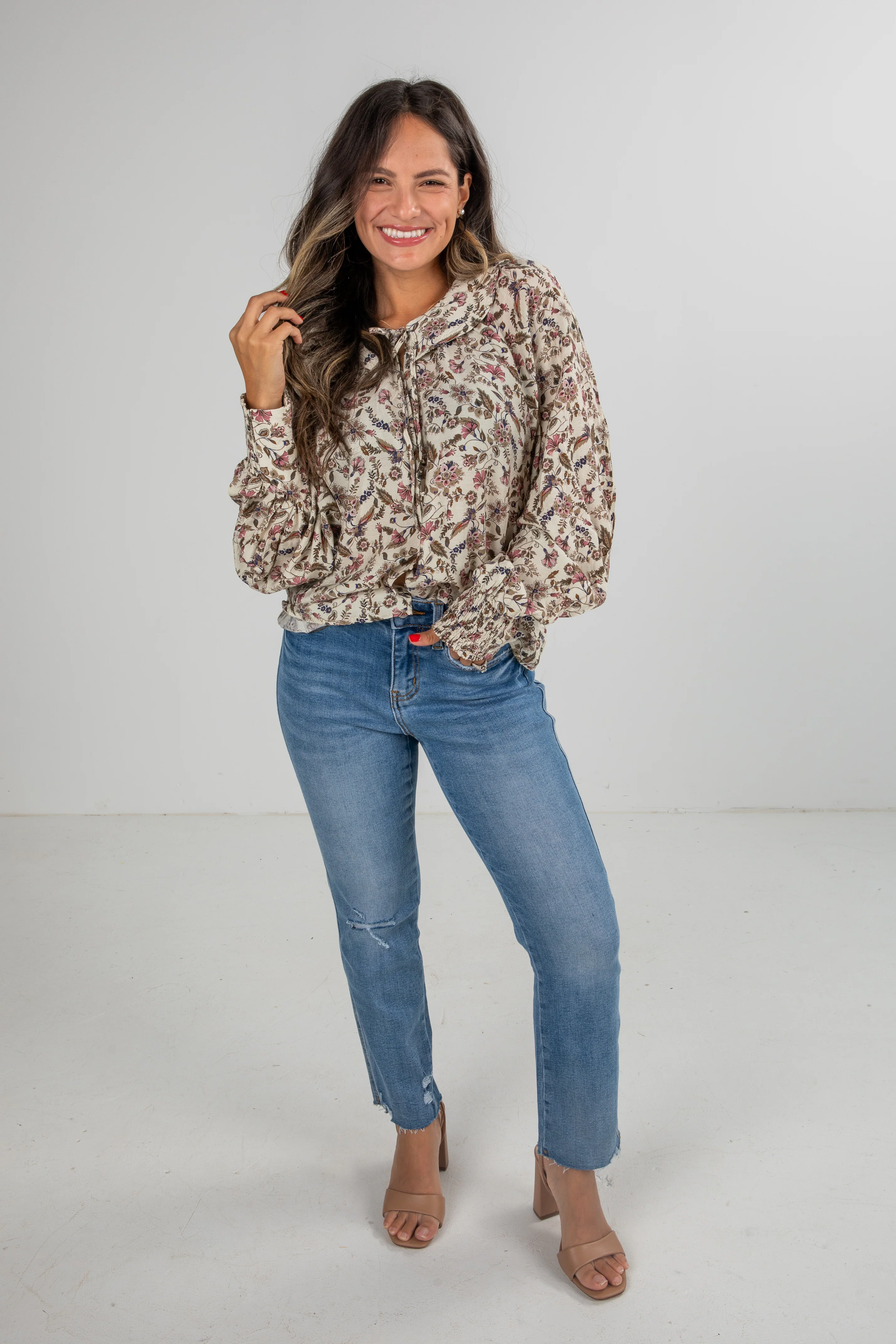 FINAL SALE - Blooming Gently Natural Floral Blouse