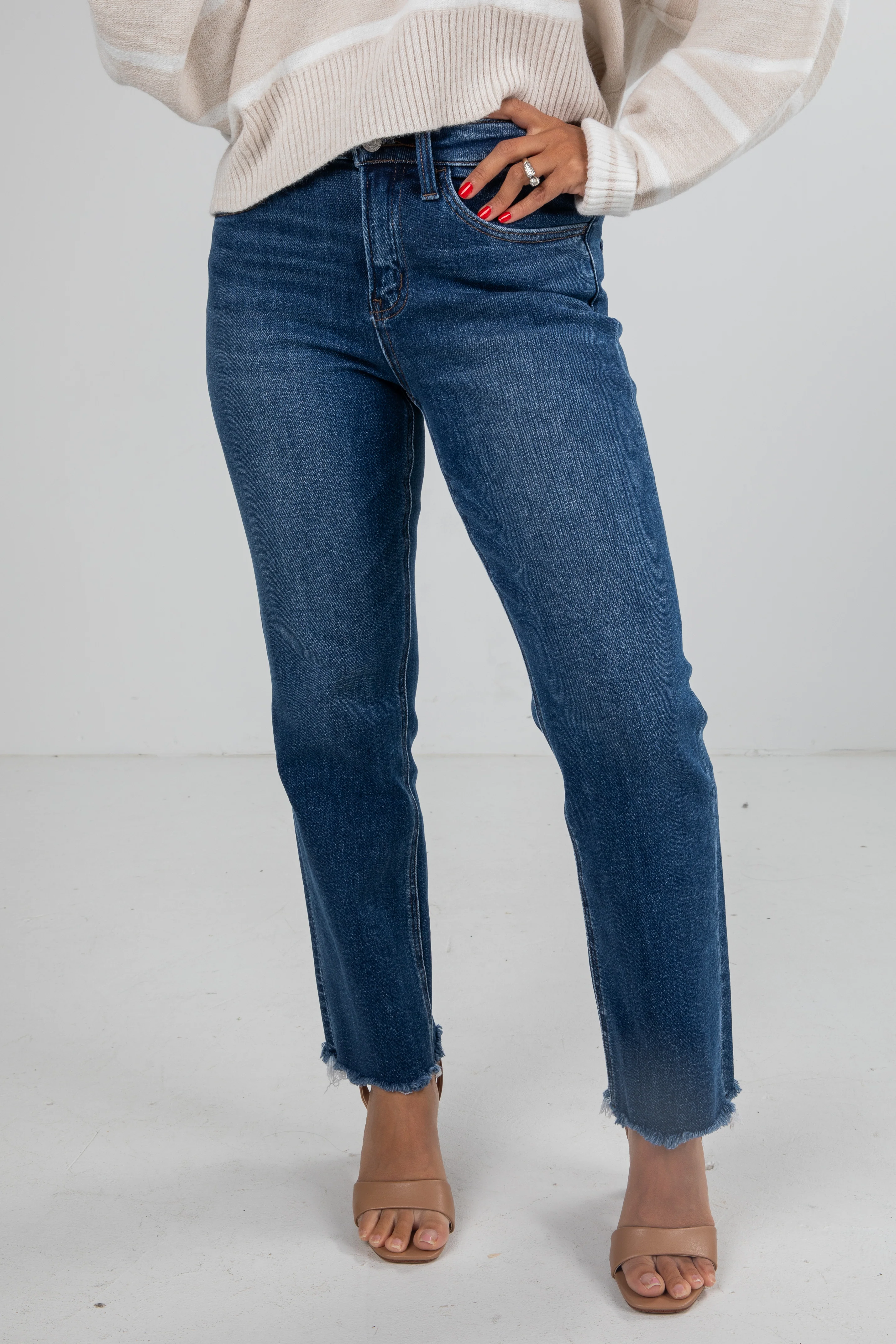 FINAL SALE - Serena Dark Wash High-Rise Stretch Straight Leg Jeans