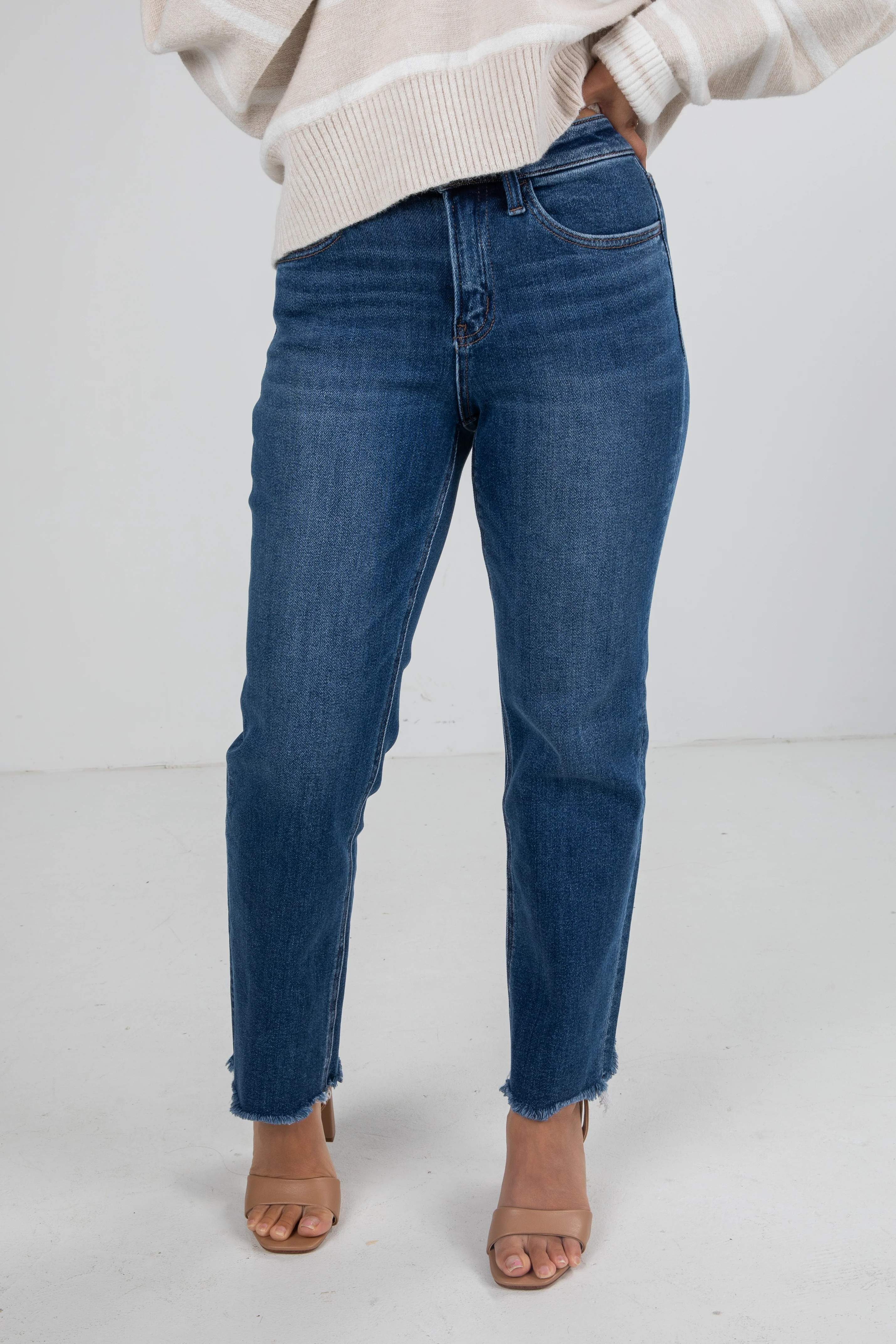 FINAL SALE - Serena Dark Wash High-Rise Stretch Straight Leg Jeans