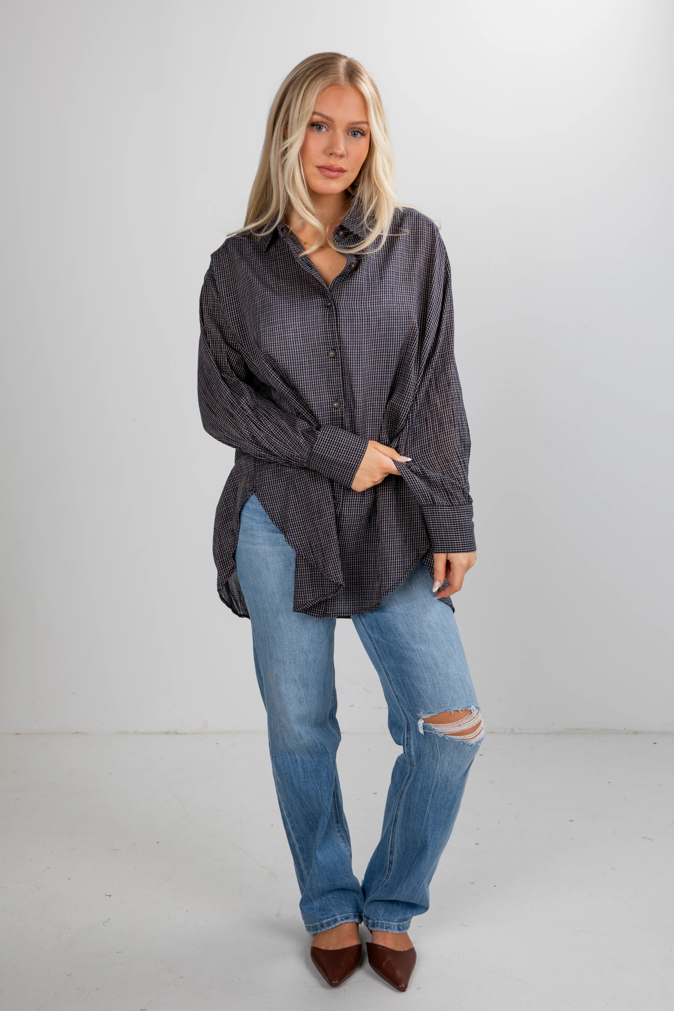 FINAL SALE - Happily Yours Plaid Oversized Button-Up Blouse