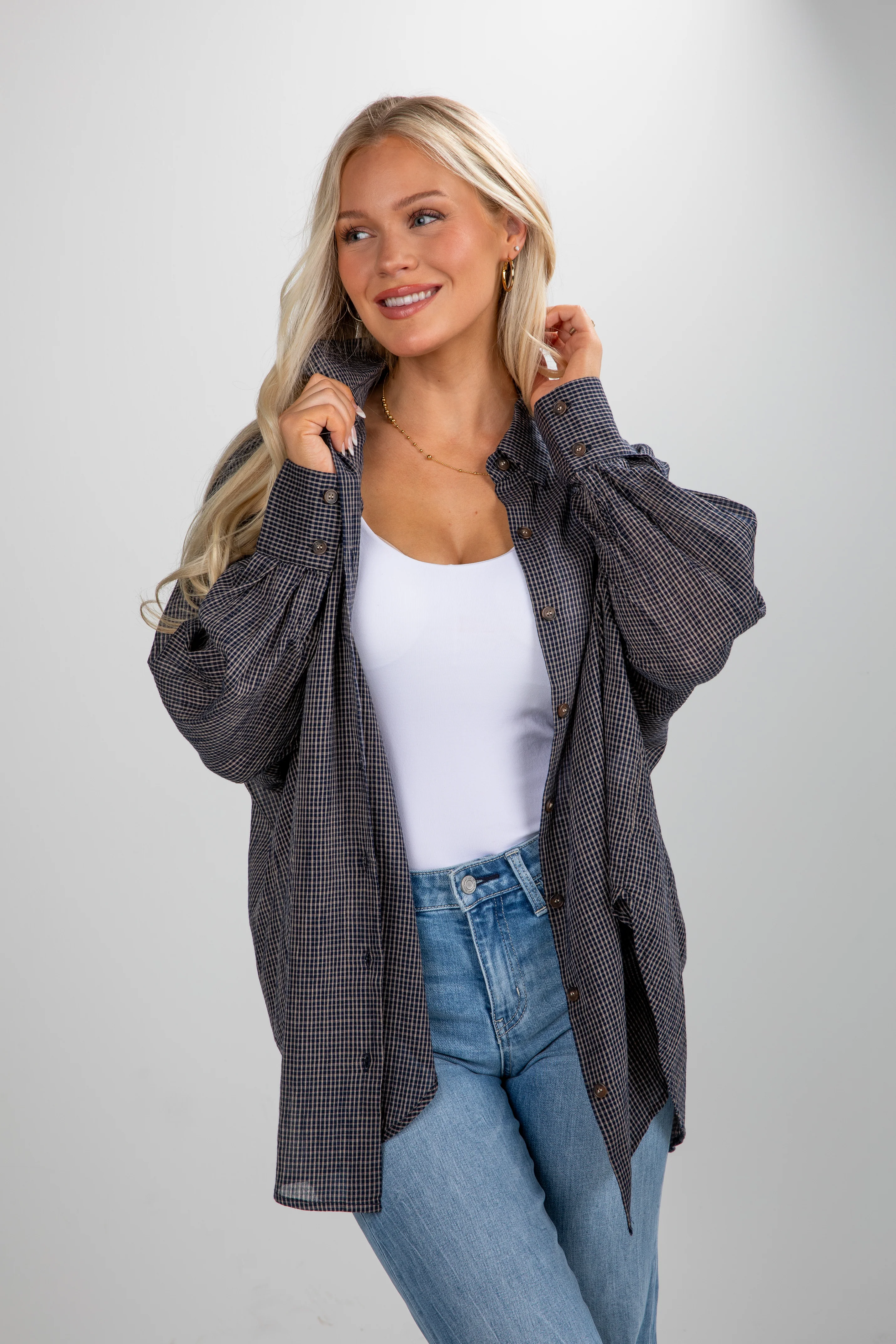 FINAL SALE - Happily Yours Plaid Oversized Button-Up Blouse
