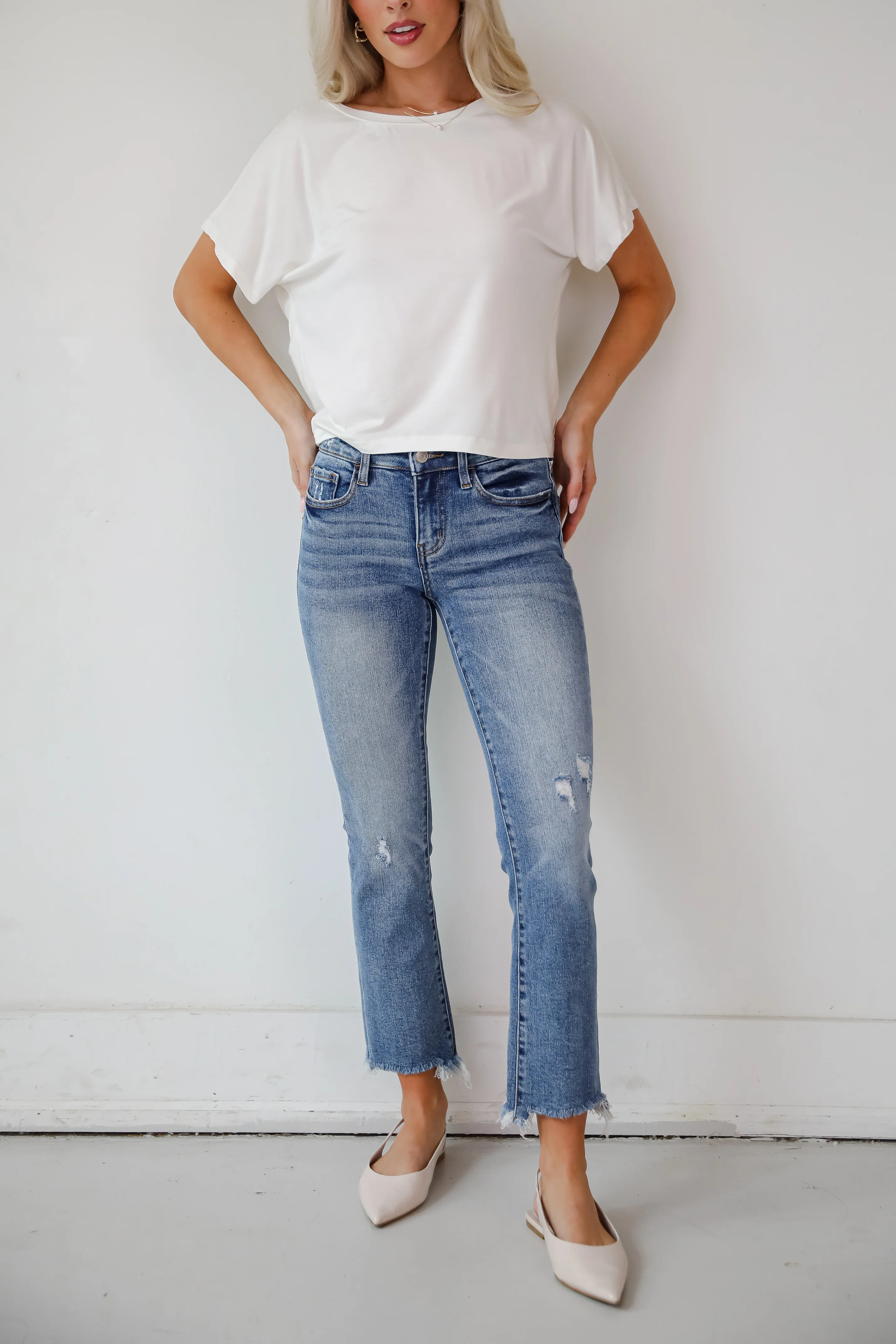 Amber Medium Wash Mid-Rise Ankle Bootcut Jeans