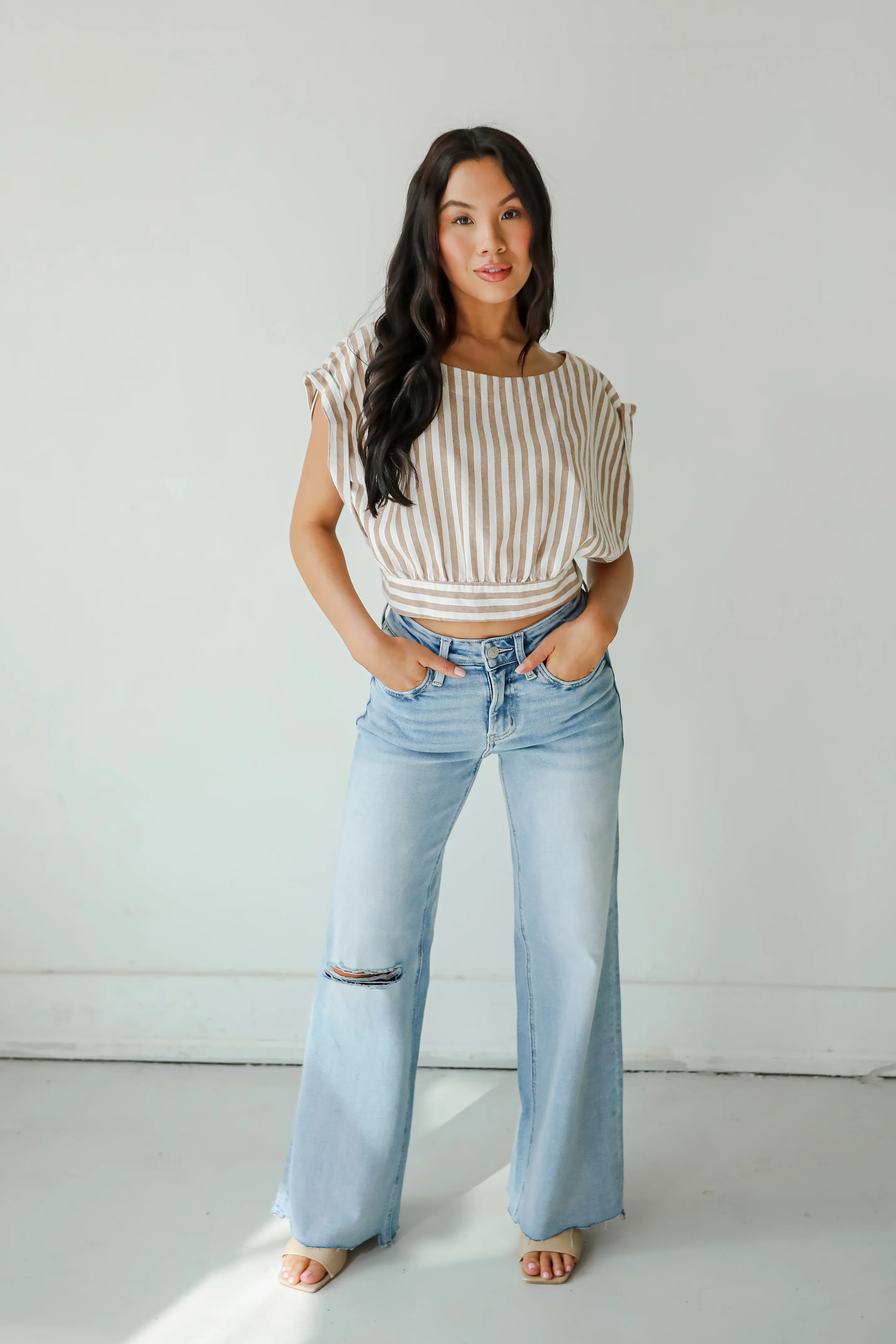 FINAL SALE - Bailey Light Wash High-Rise Distressed Wide Leg Jeans
