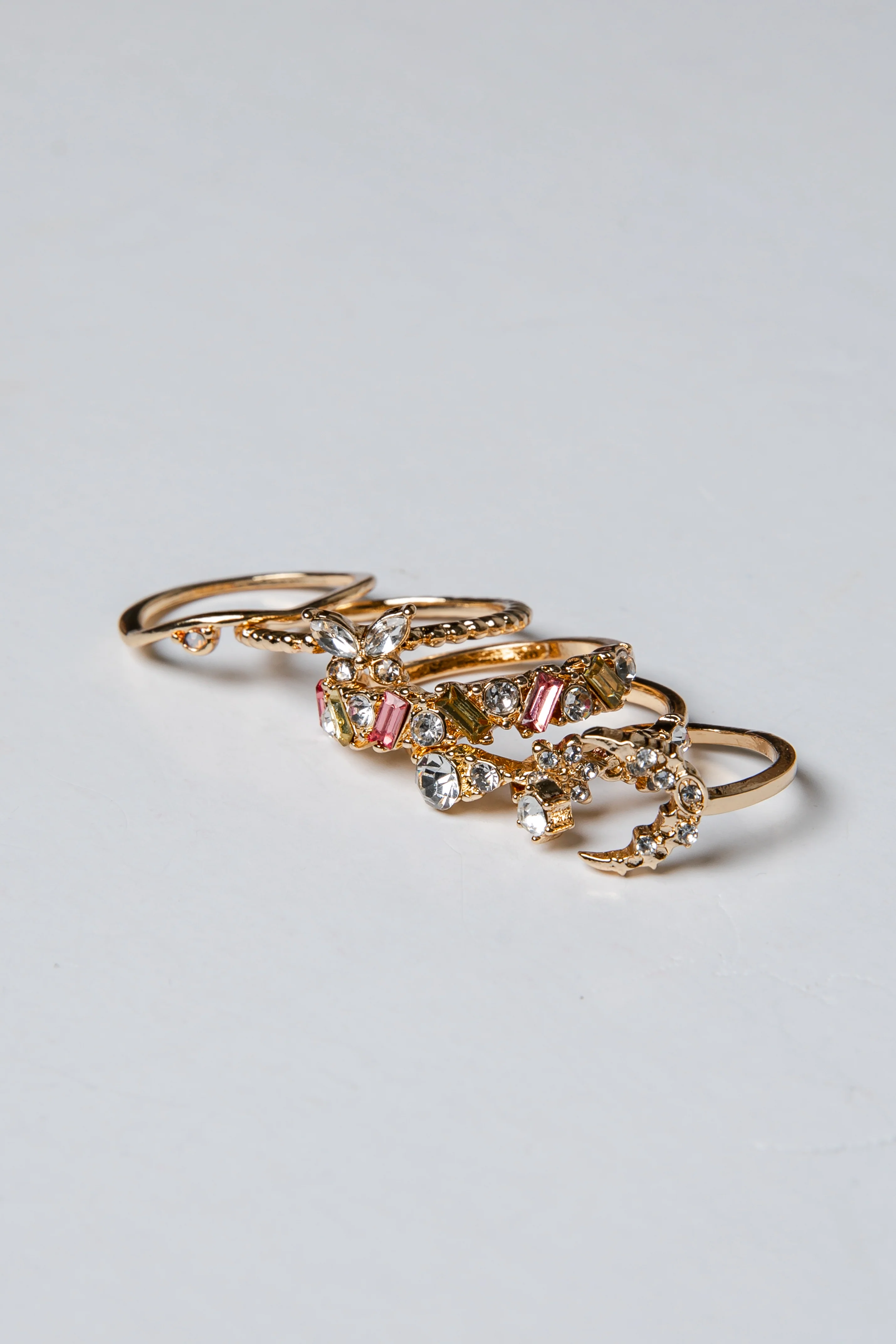 Jaslyn Rhinestone Gold Ring Set