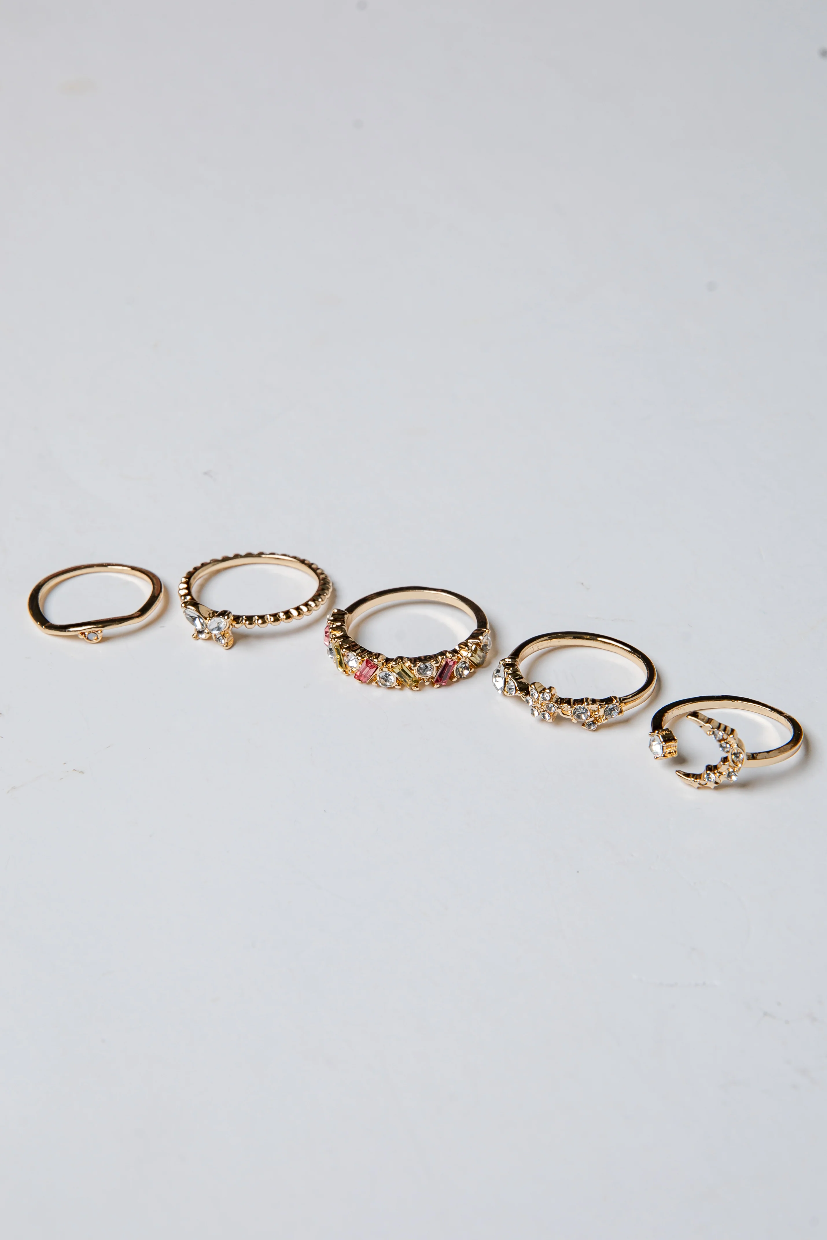 Jaslyn Rhinestone Gold Ring Set