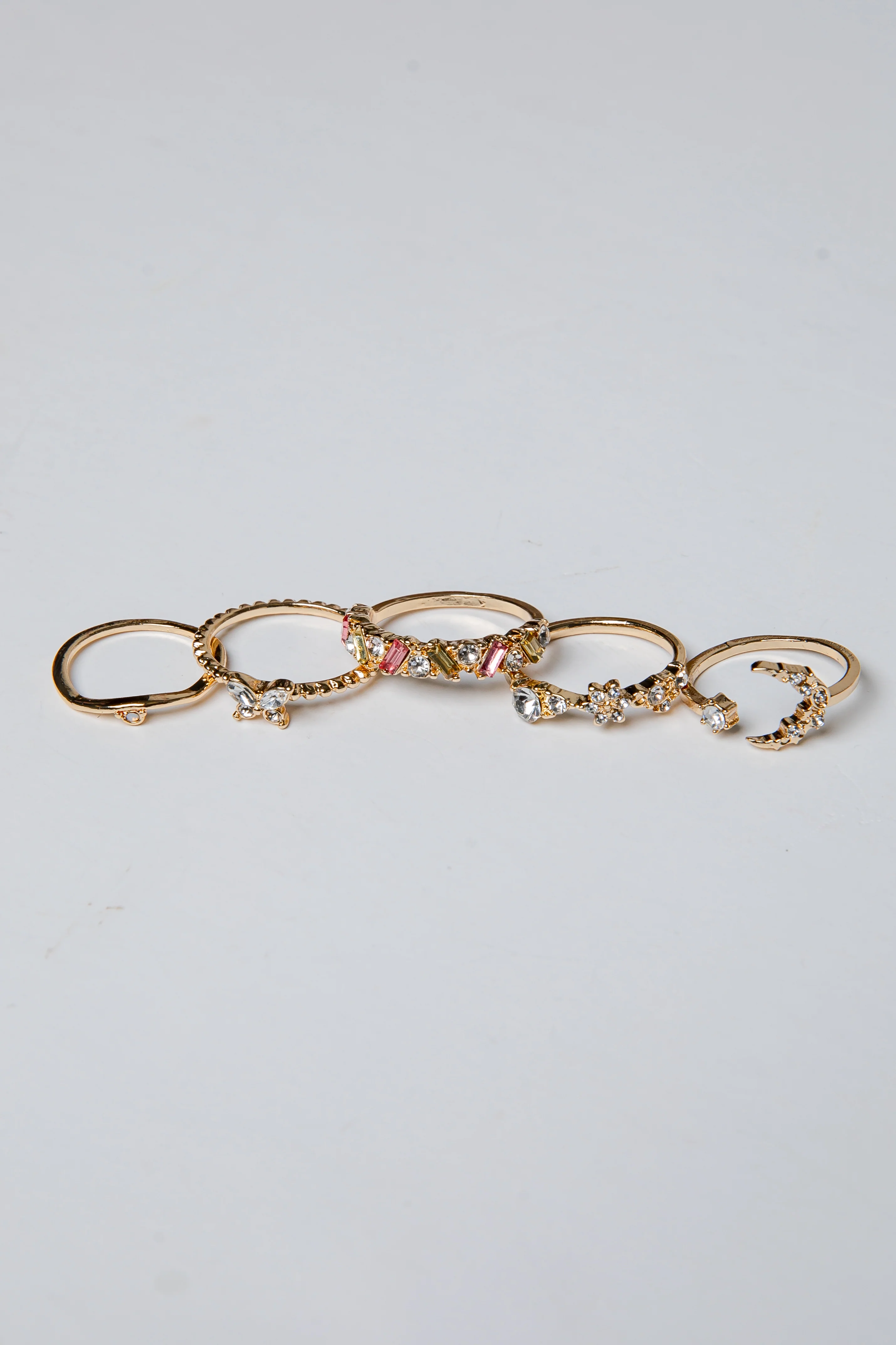 Jaslyn Rhinestone Gold Ring Set