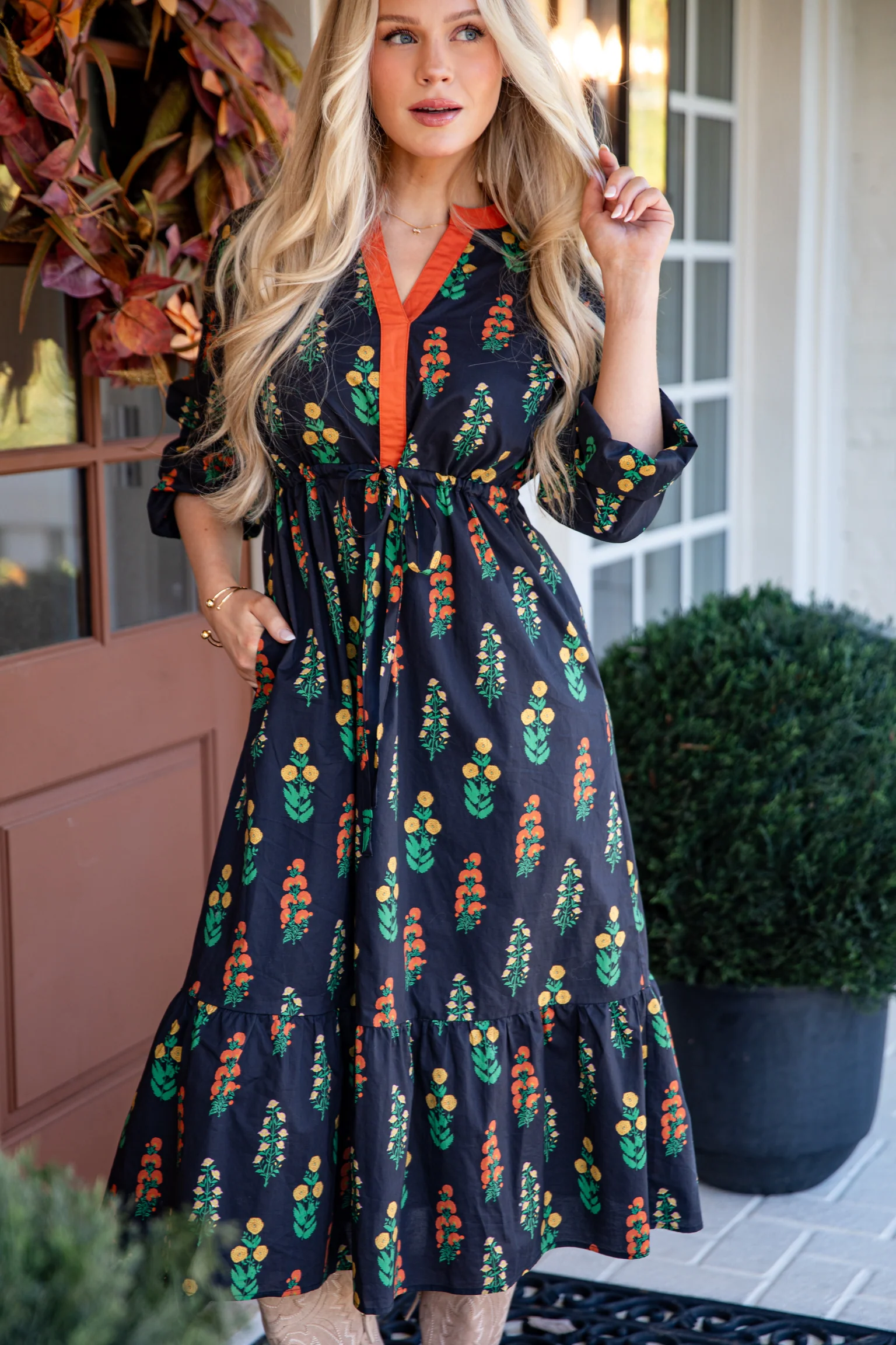 FINAL SALE - Keeping The Joy Black Floral Midi Dress