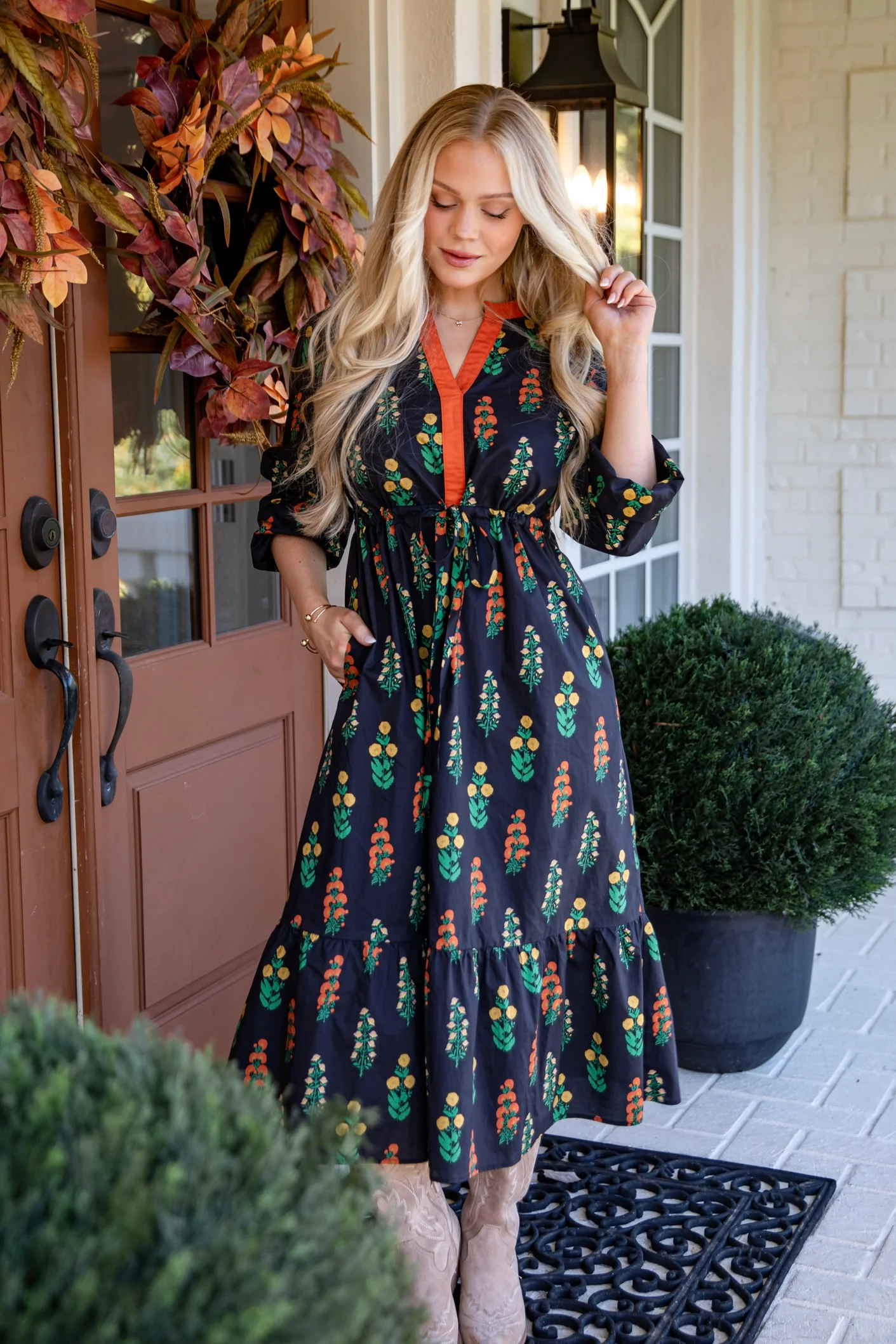 FINAL SALE - Keeping The Joy Black Floral Midi Dress