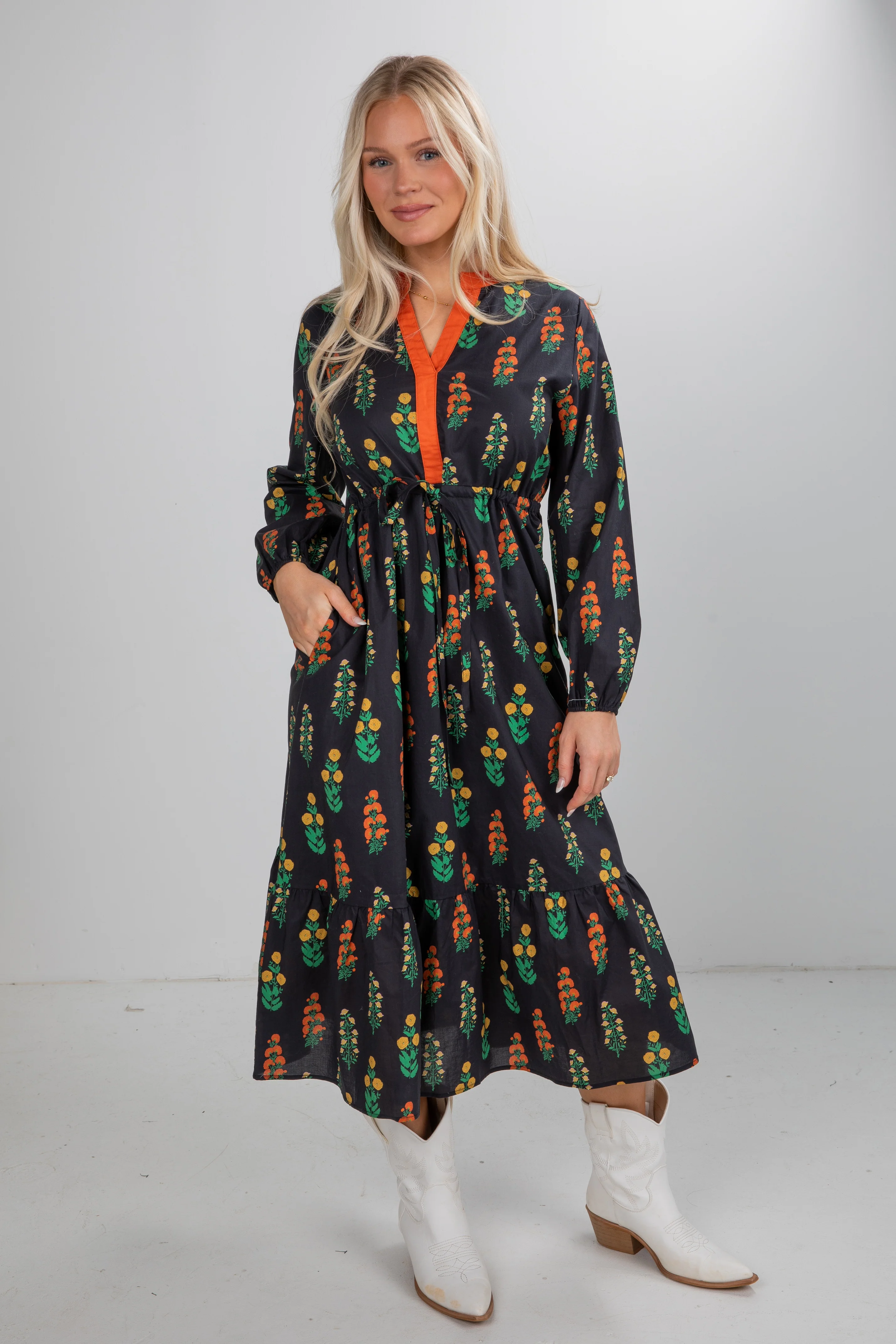 FINAL SALE - Keeping The Joy Black Floral Midi Dress