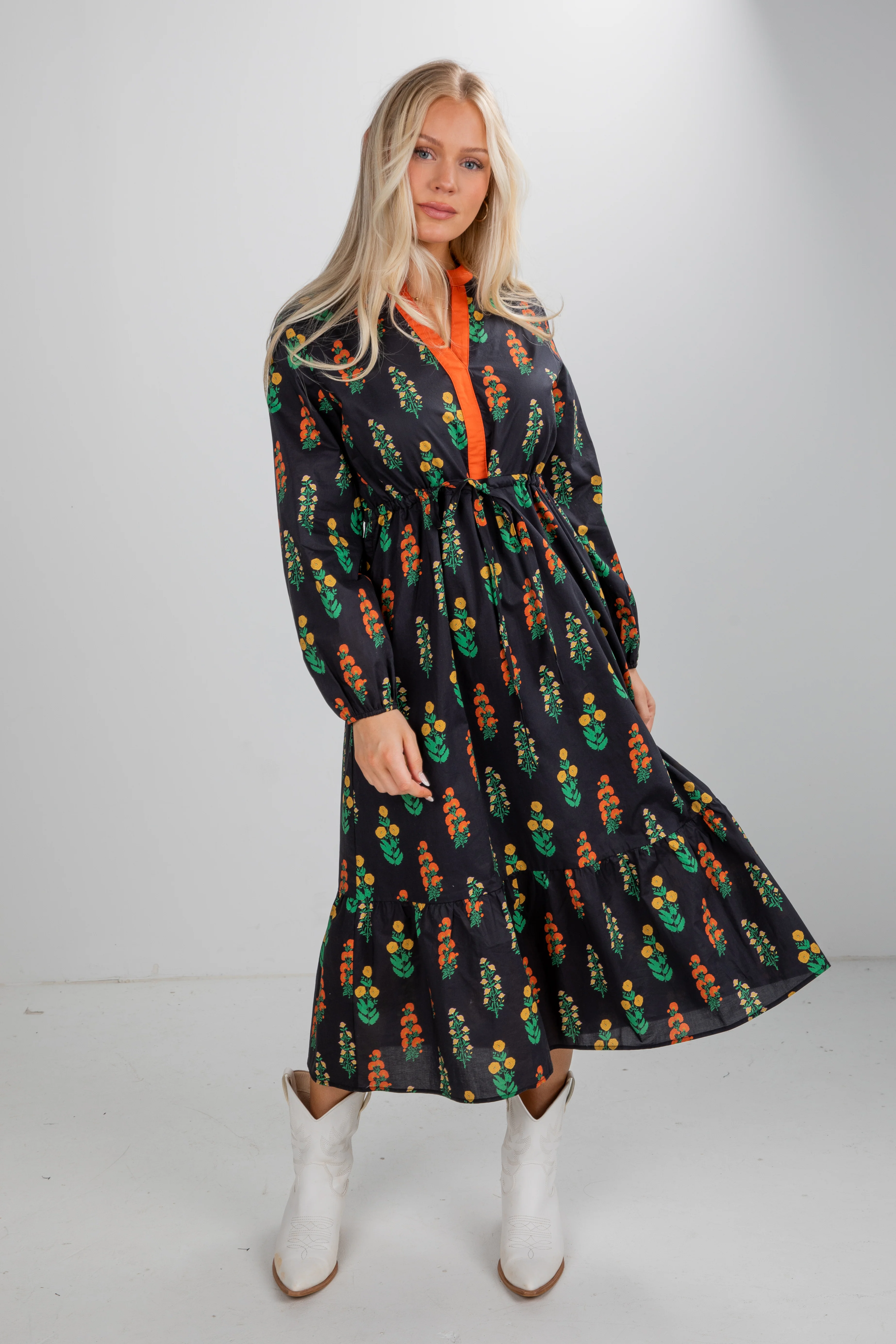 FINAL SALE - Keeping The Joy Black Floral Midi Dress