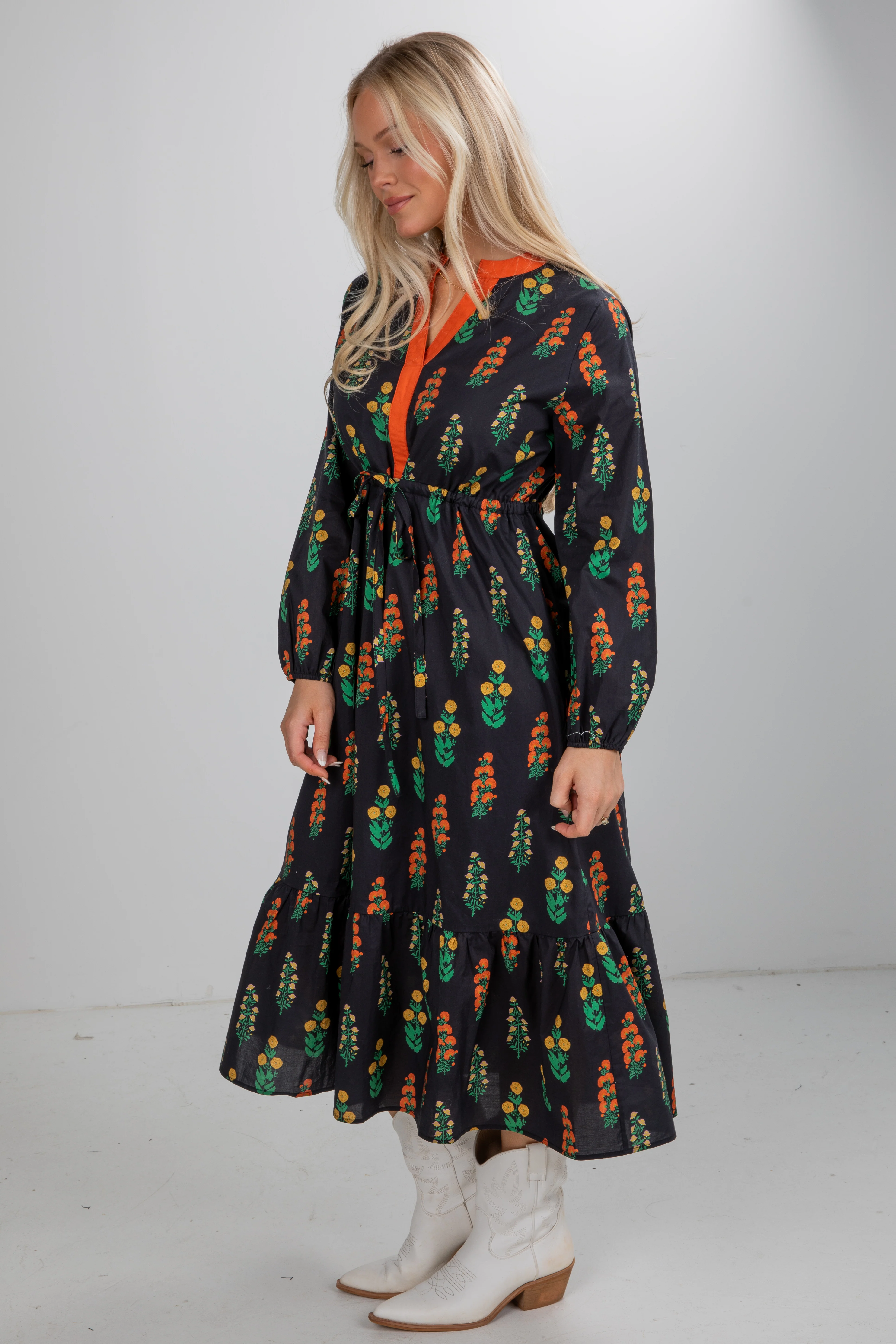 FINAL SALE - Keeping The Joy Black Floral Midi Dress