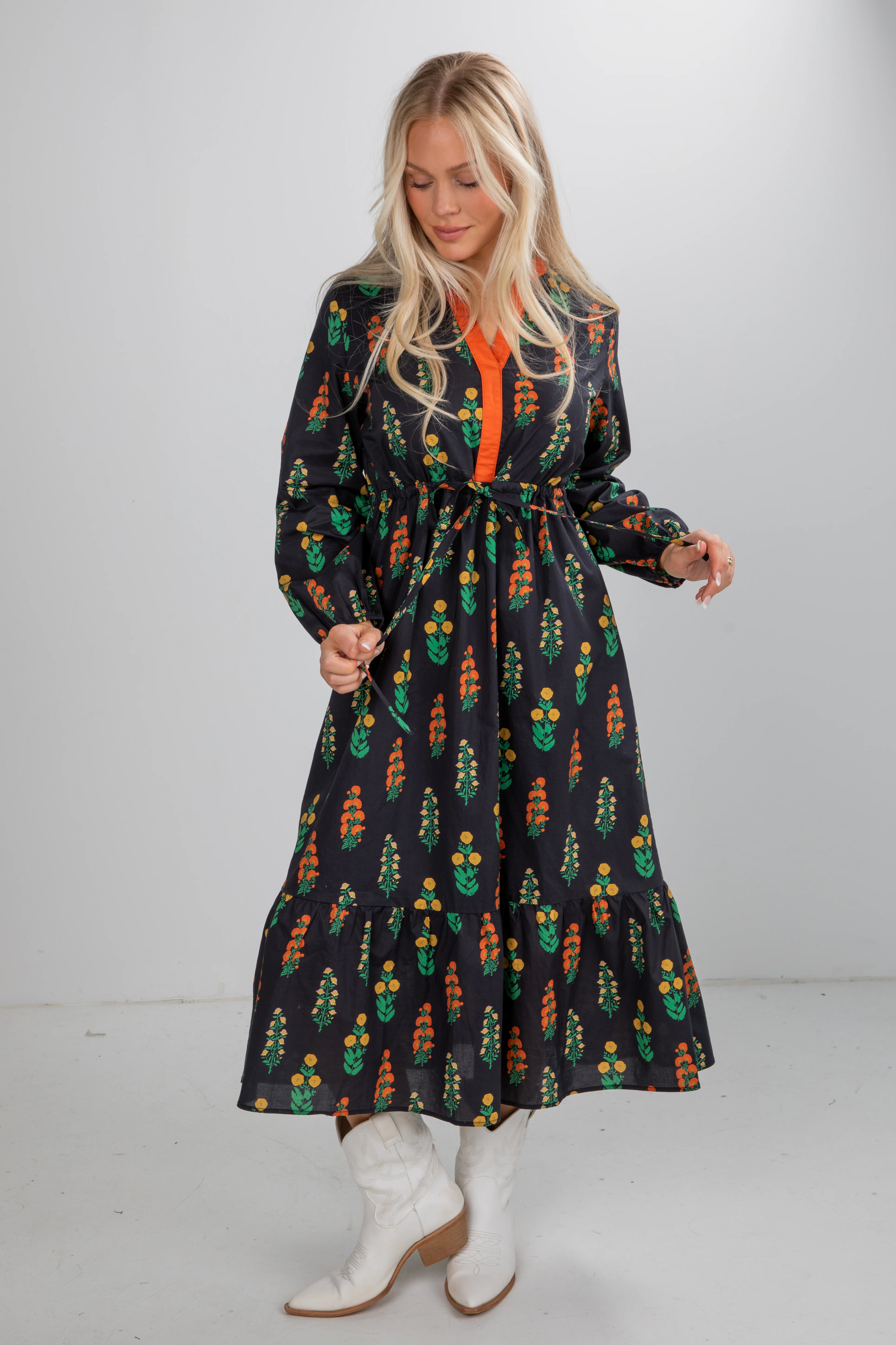 FINAL SALE - Keeping The Joy Black Floral Midi Dress