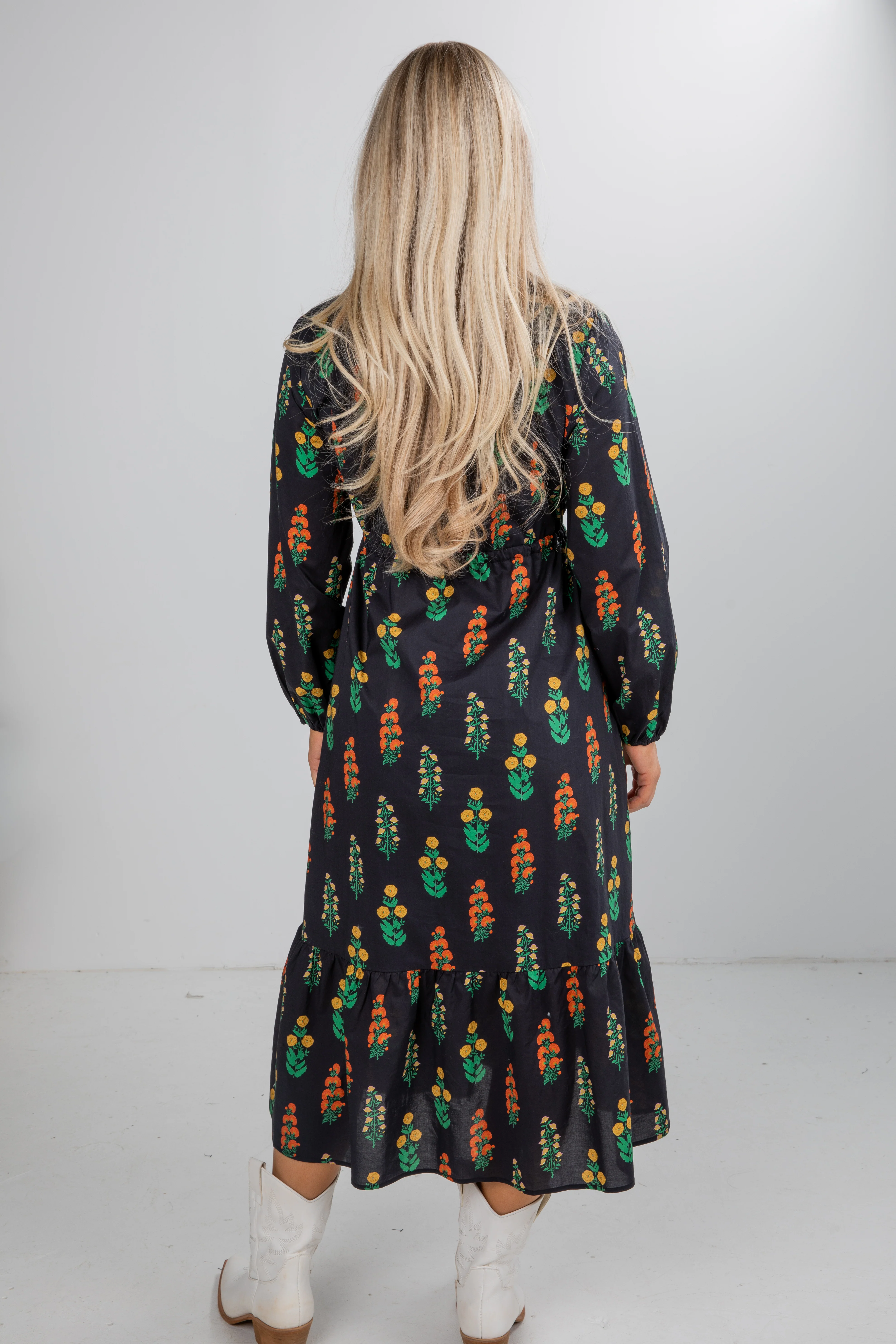 FINAL SALE - Keeping The Joy Black Floral Midi Dress