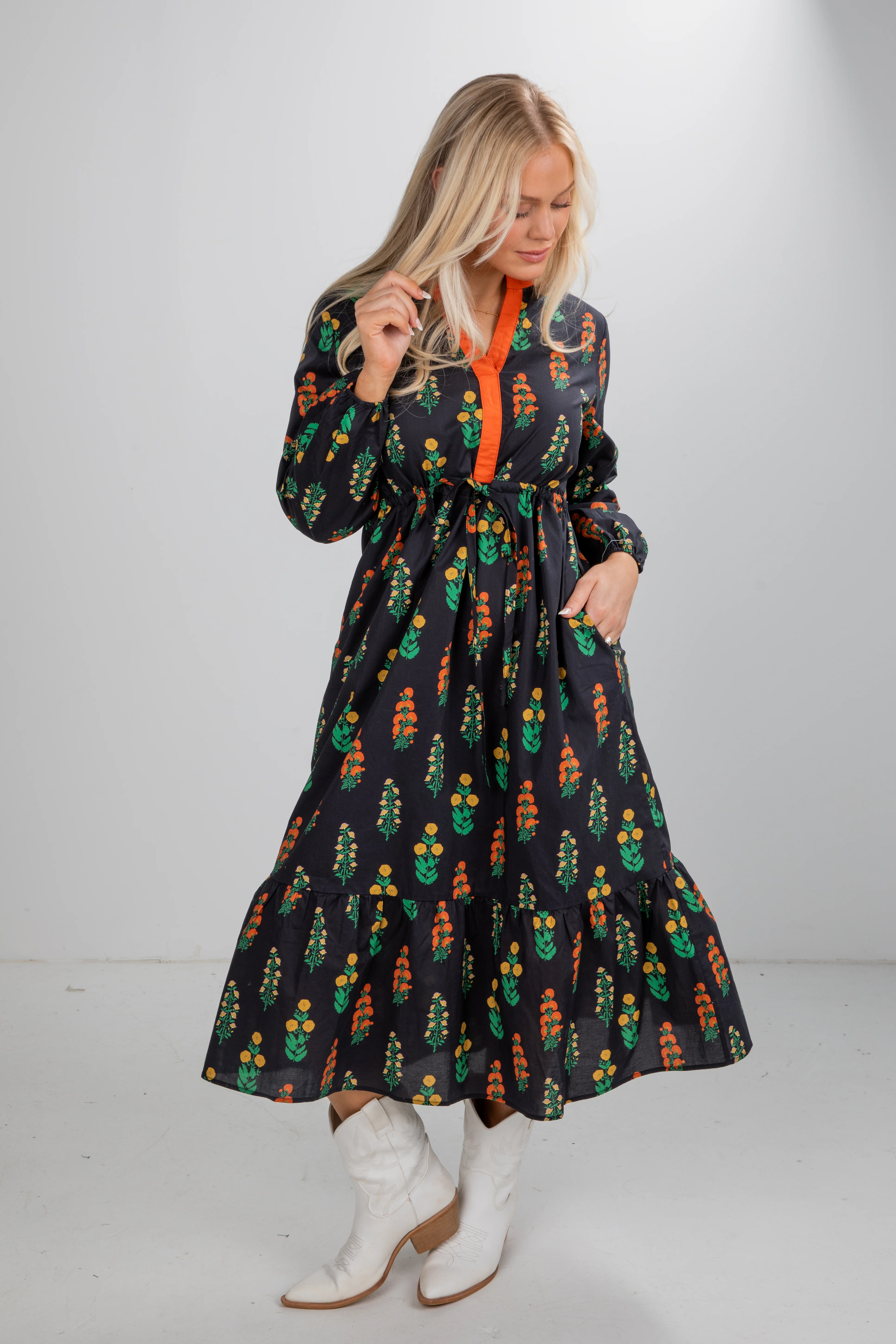 FINAL SALE - Keeping The Joy Black Floral Midi Dress