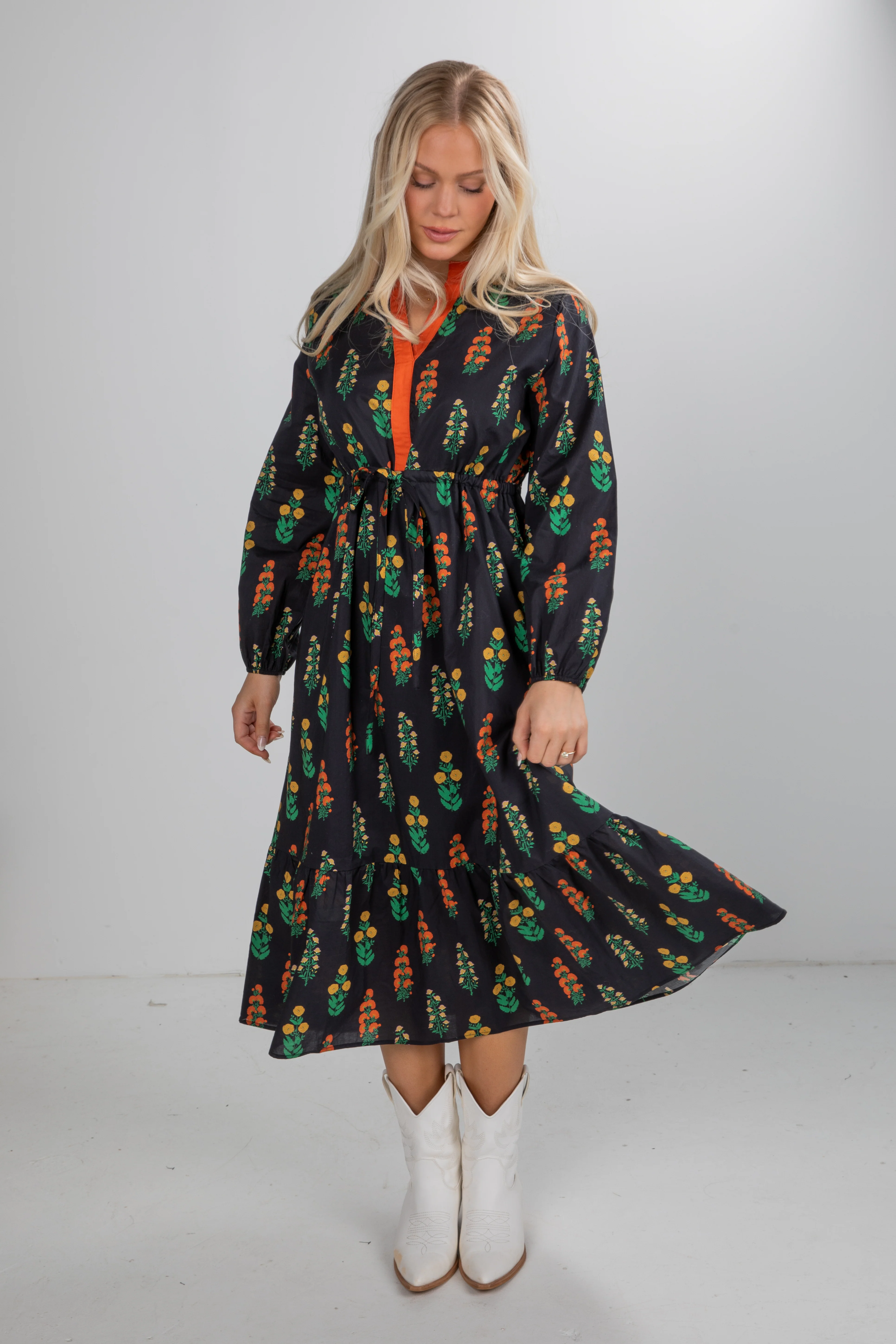 FINAL SALE - Keeping The Joy Black Floral Midi Dress