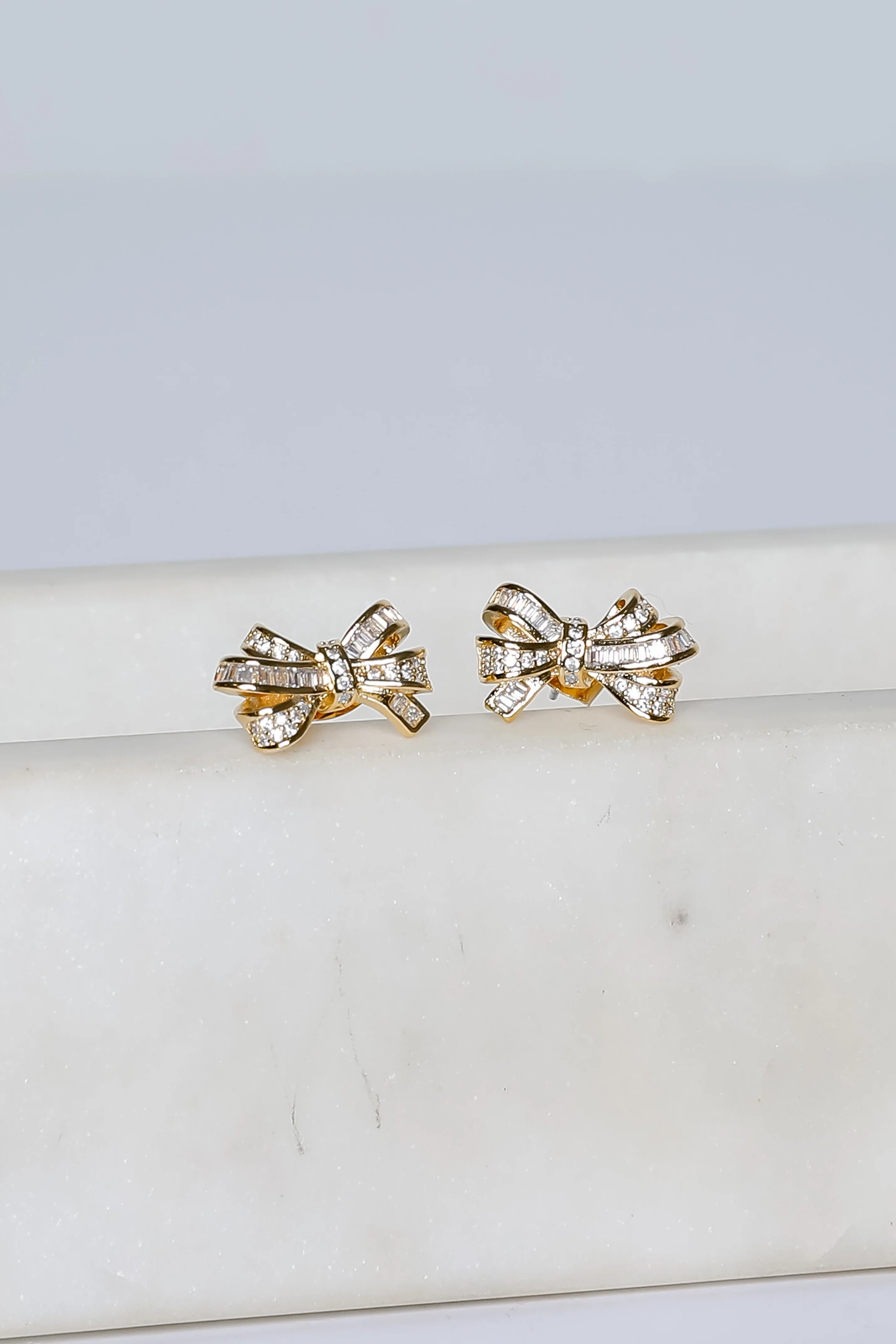 FINAL SALE - Maya Gold Rhinestone Bow Earrings