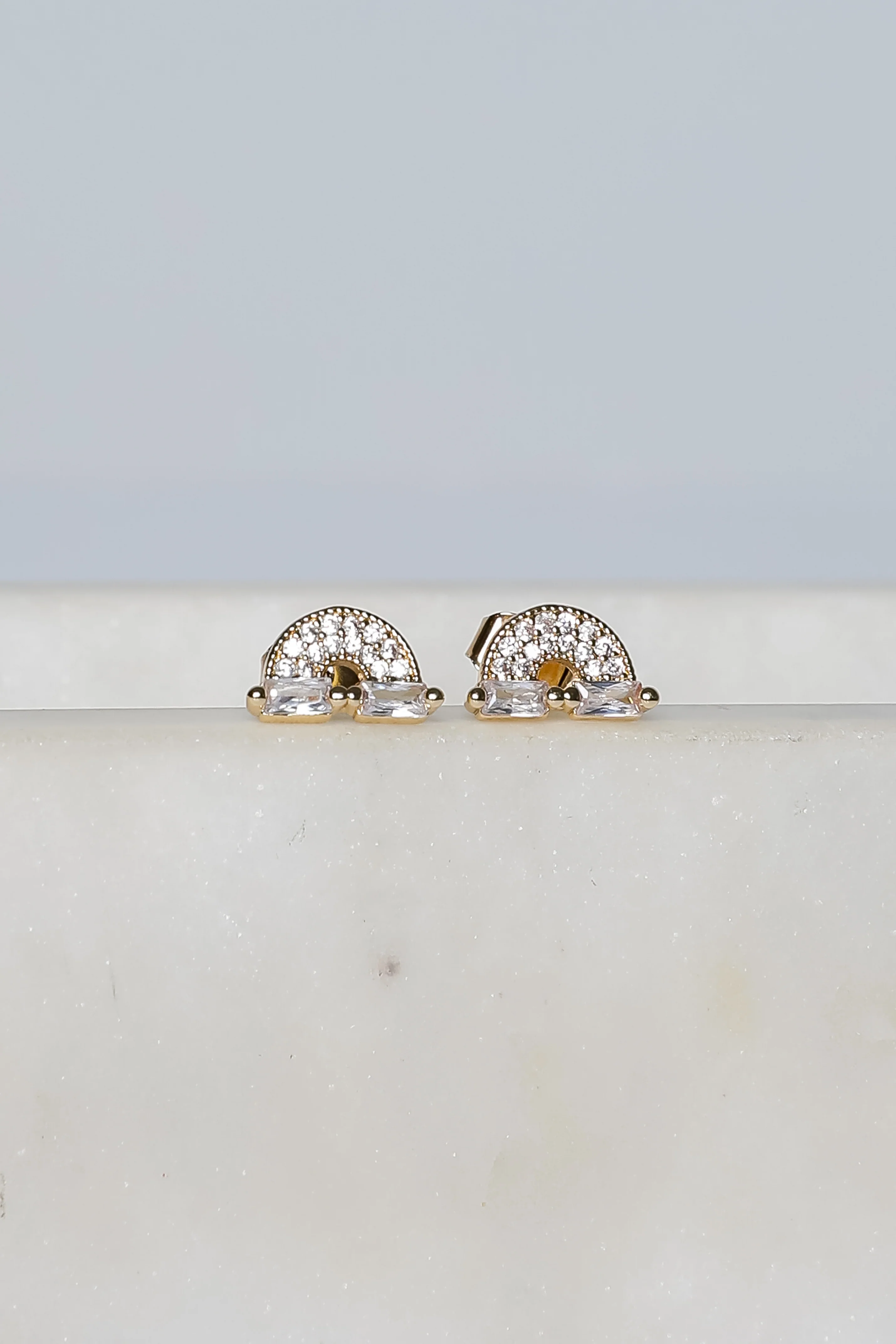 FINAL SALE - Ivy Gold Rhinestone Rainbow Stud Earrings