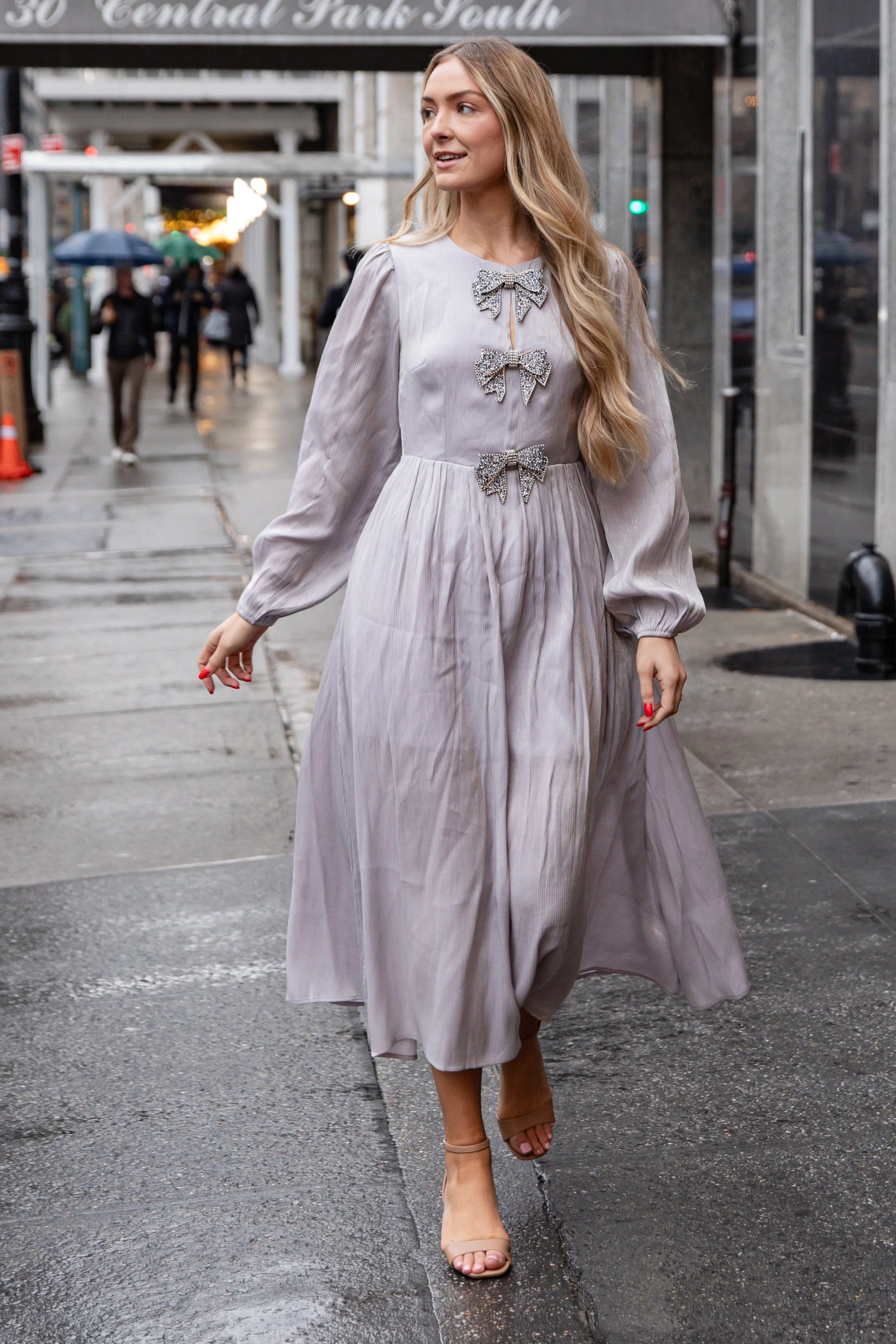 FINAL SALE - Radiant Occasion Silver Rhinestone Bow Maxi Dress