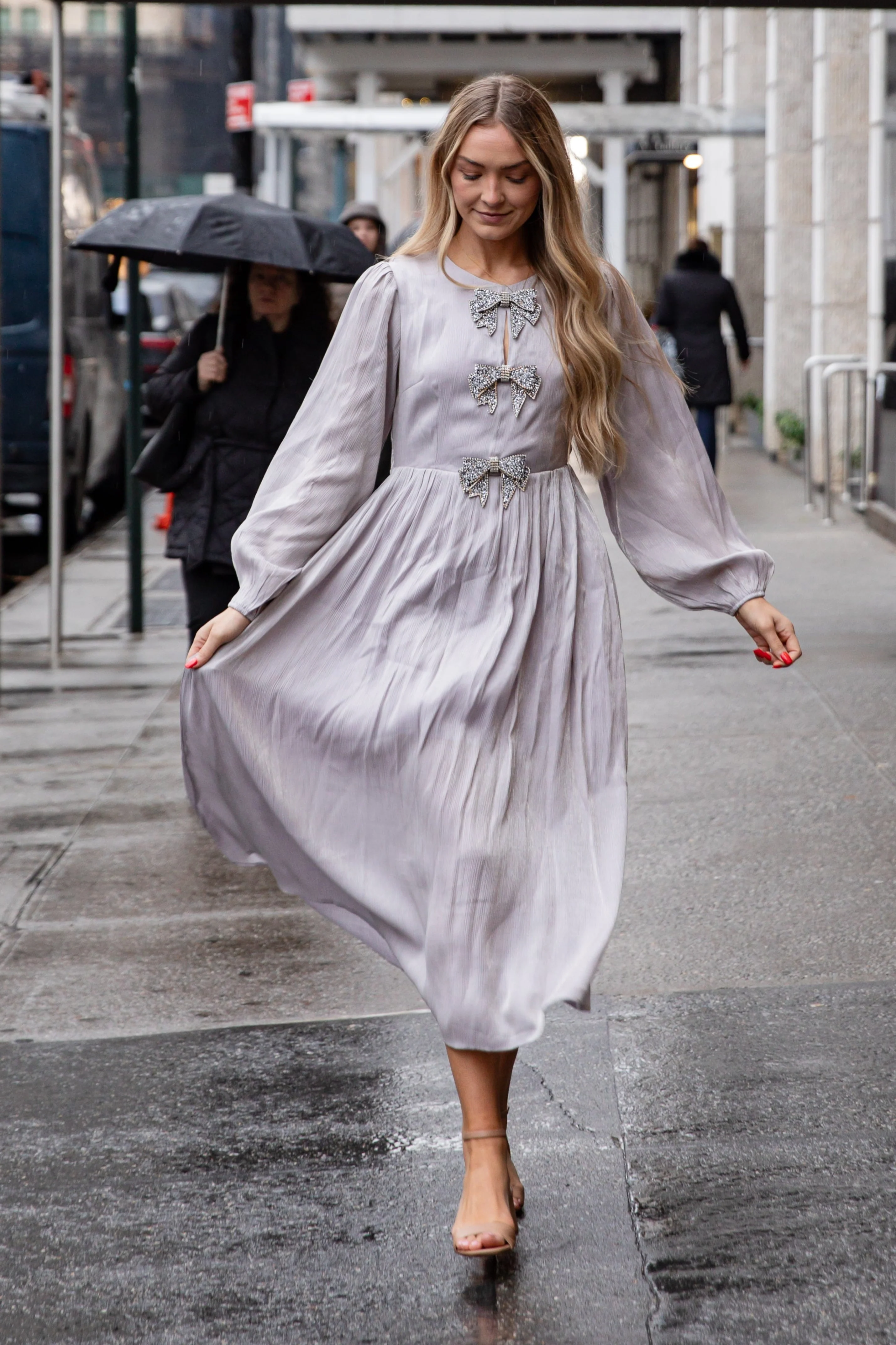 FINAL SALE - Radiant Occasion Silver Rhinestone Bow Maxi Dress