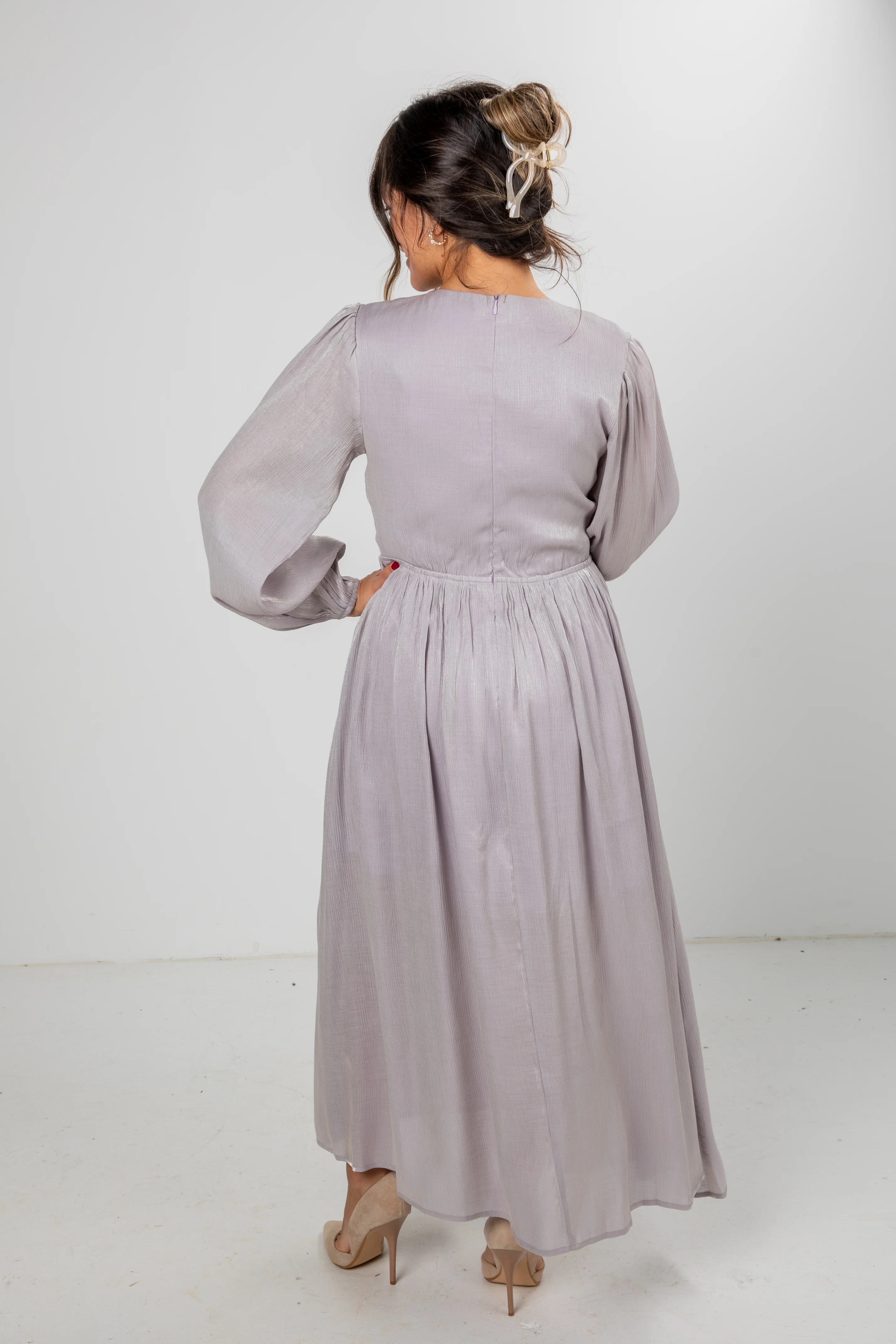 FINAL SALE - Radiant Occasion Silver Rhinestone Bow Maxi Dress