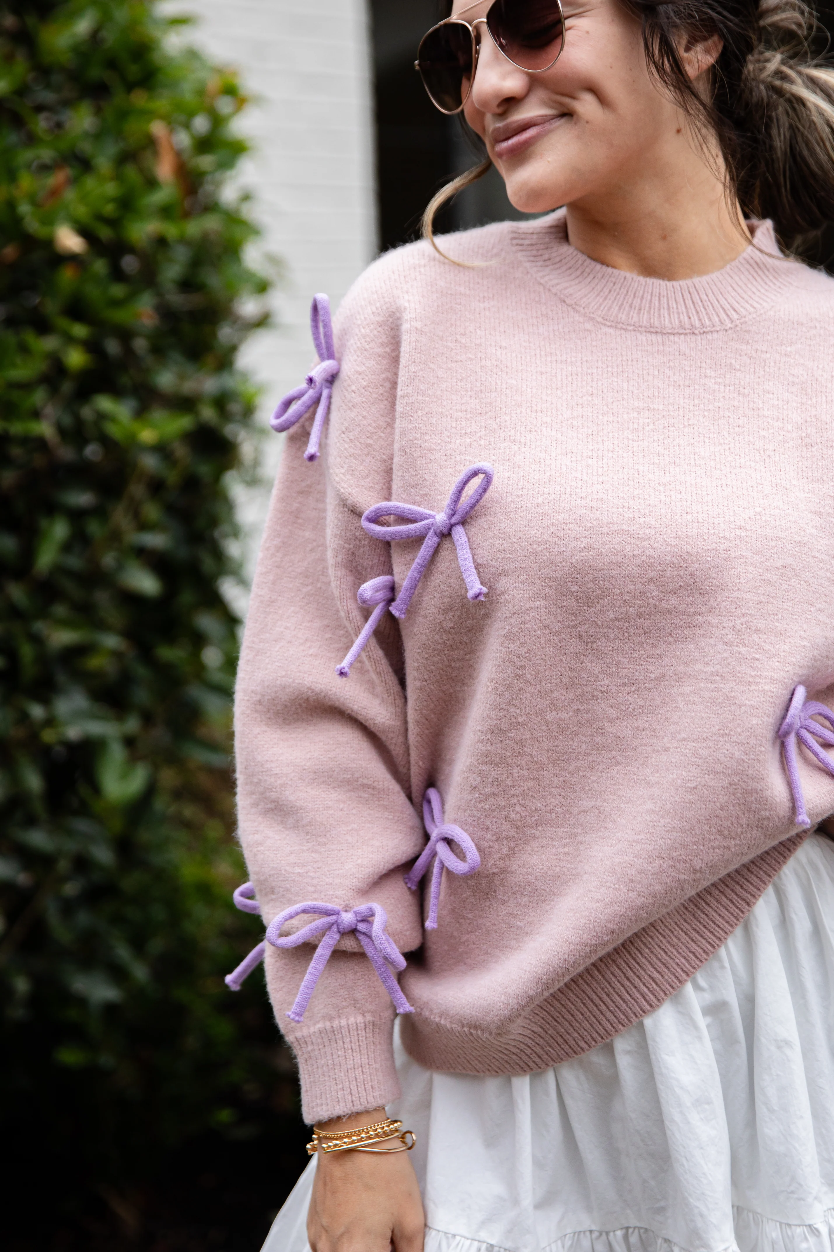 Bow Accent Mauve Knit Sweater