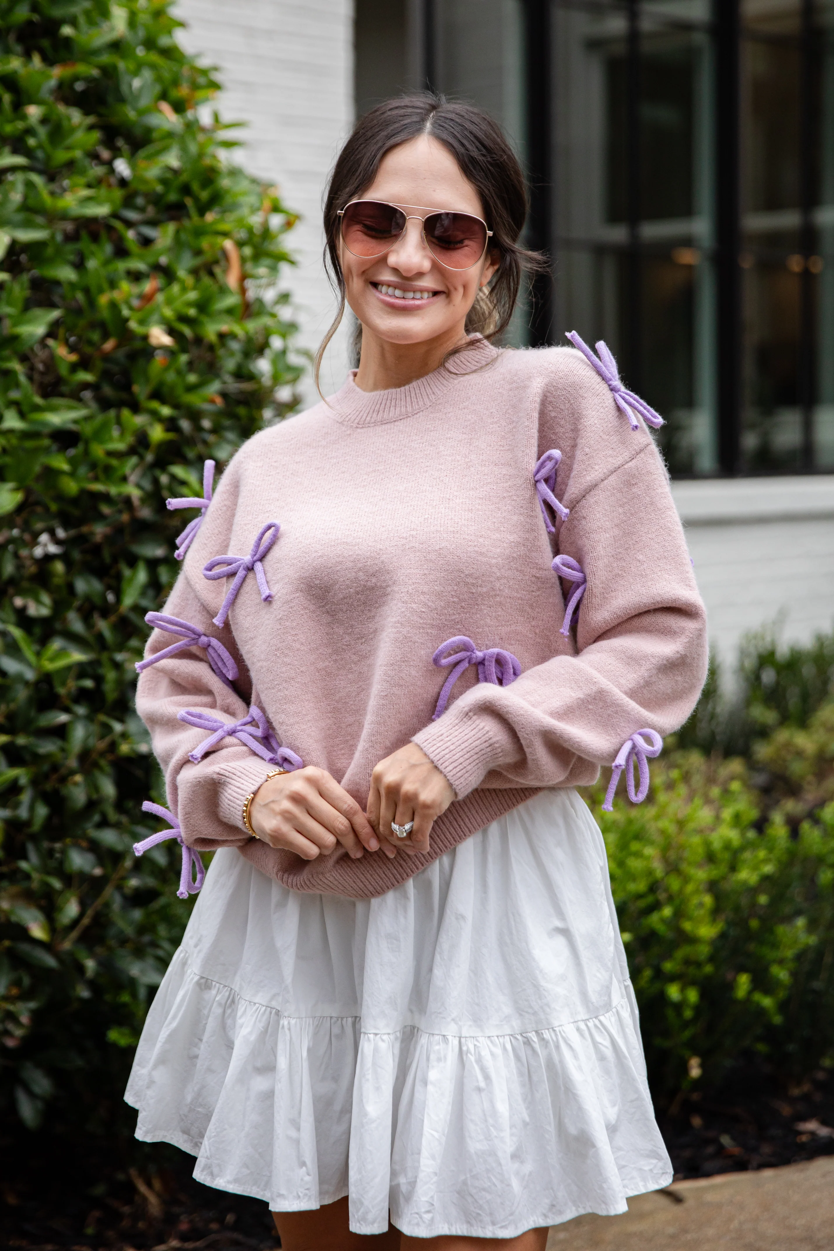 Bow Accent Mauve Knit Sweater