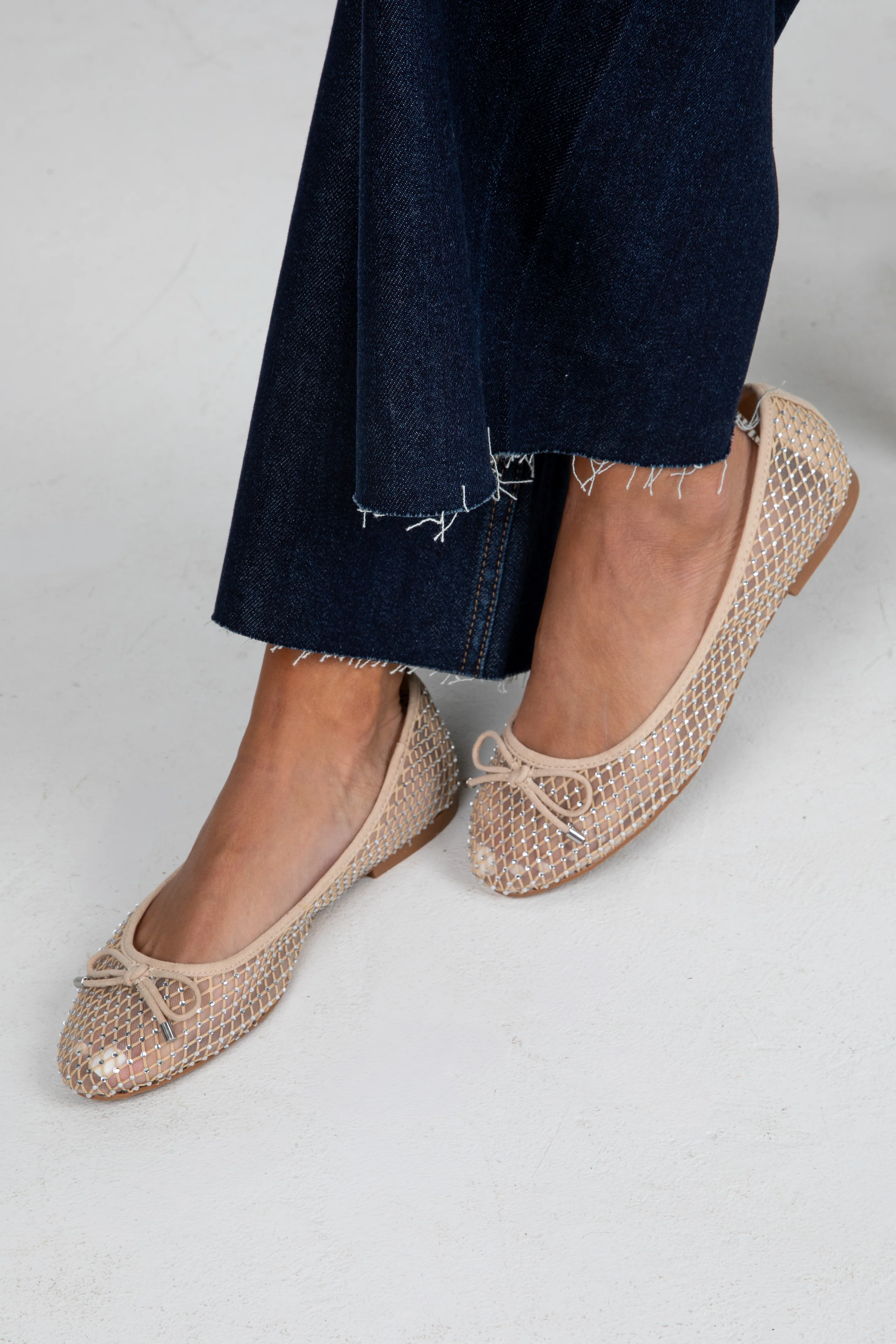 FINAL SALE - Had To Be There Nude Mesh Rhinestone Ballet Flats