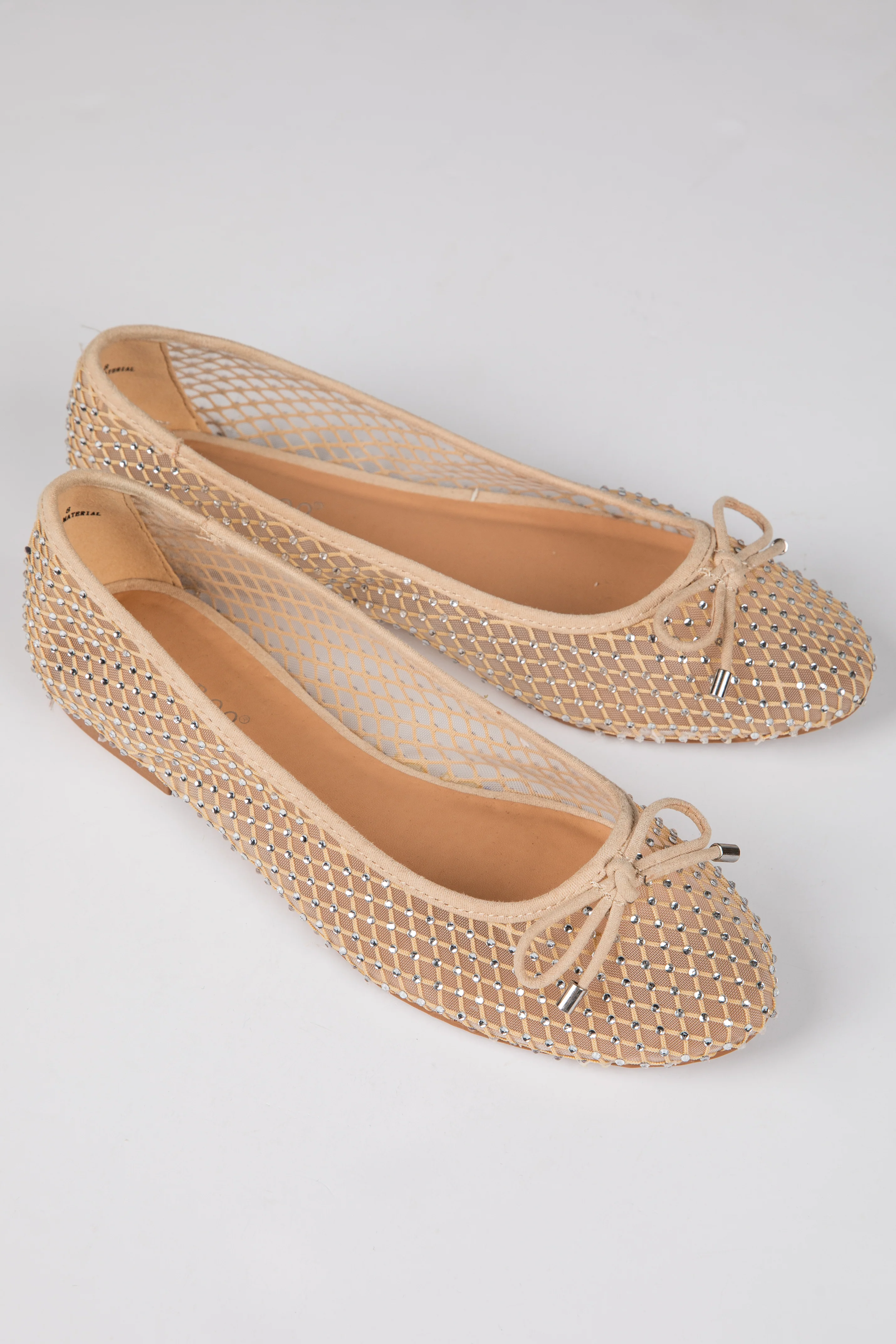 FINAL SALE - Had To Be There Nude Mesh Rhinestone Ballet Flats