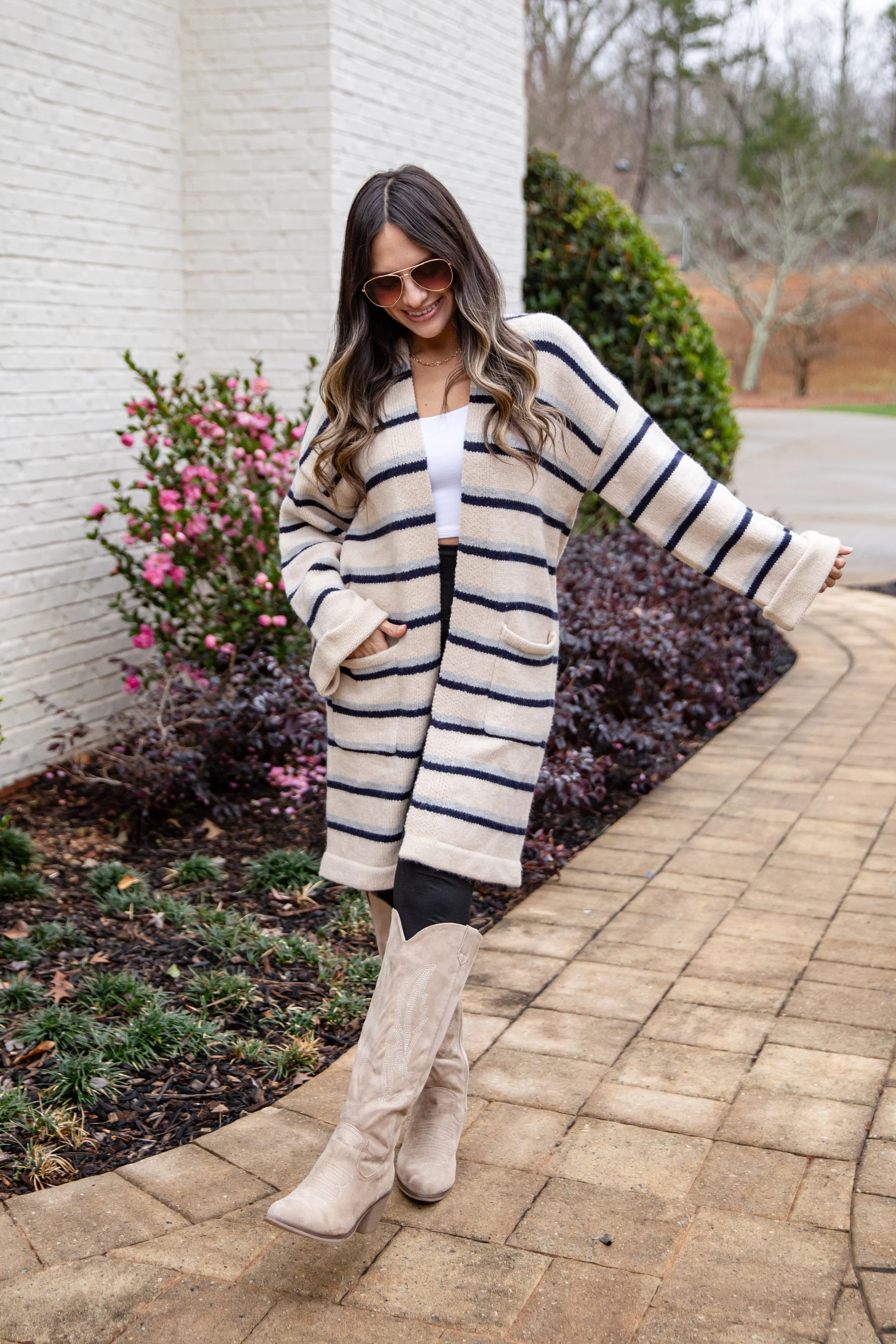 Essential Stripe Knit Taupe Cardigan