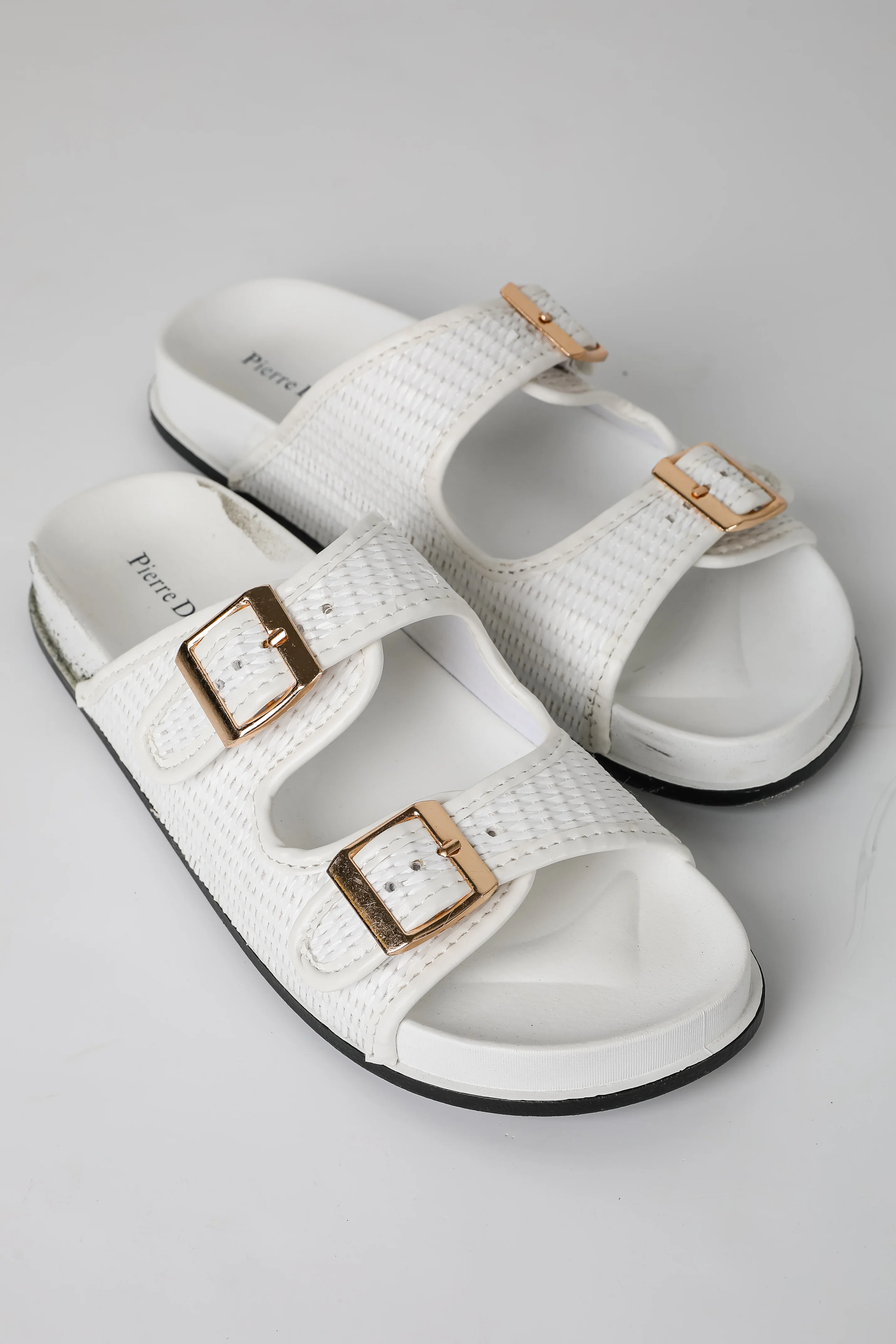 FINAL SALE - Palm Beach White Straw Double Strap Sandals