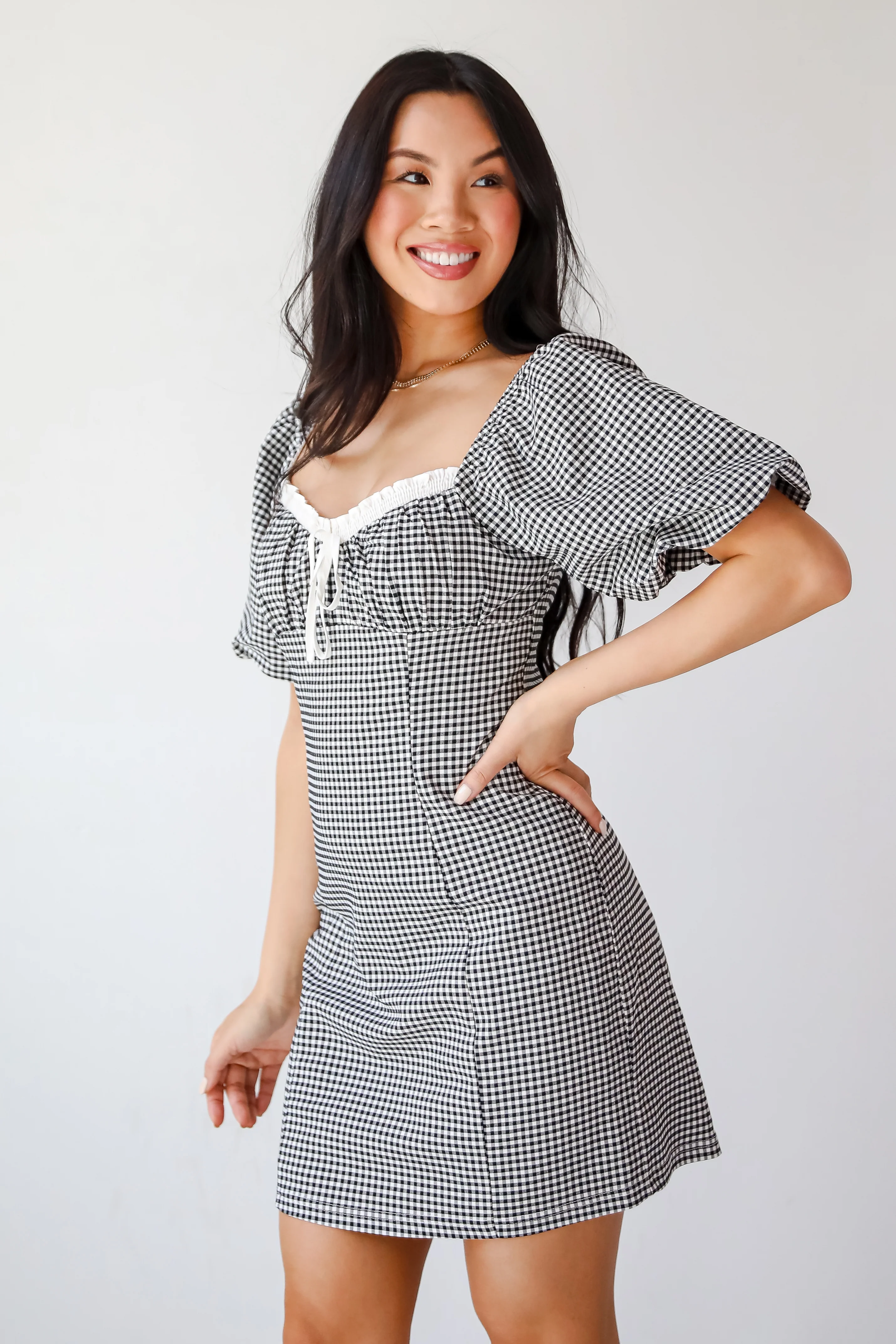 FINAL SALE - Charming Inspiration Black Gingham Mini Dress