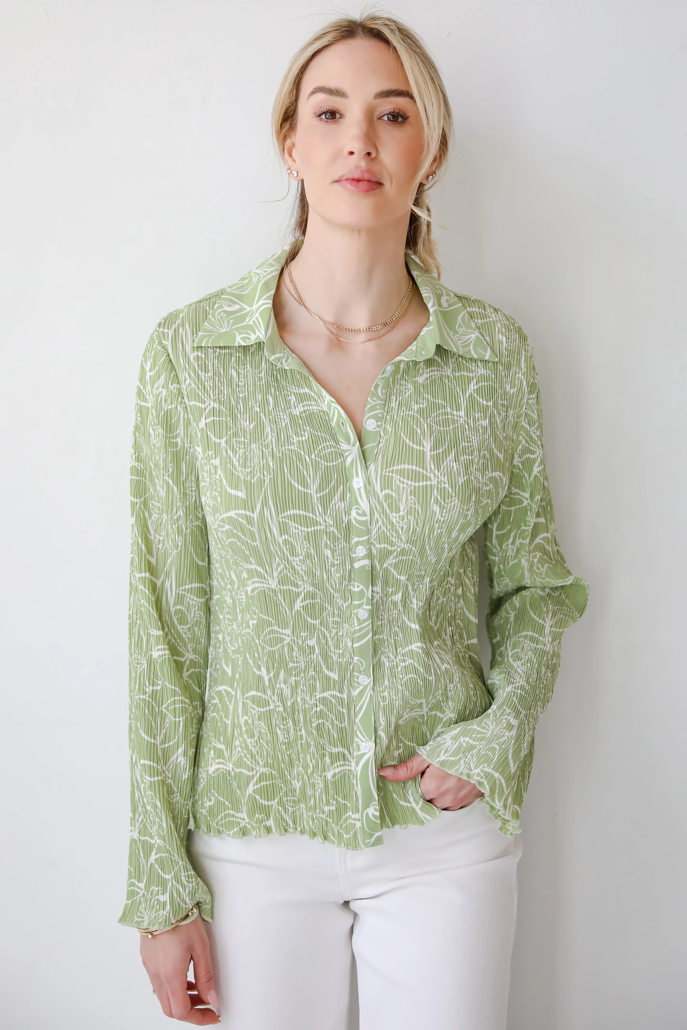 FINAL SALE - Chic Lavishness Sage Floral Plisse Button-Up Blouse 10 FINAL SALE - Chic Lavishness Sage Floral Plisse Button-Up Blouse