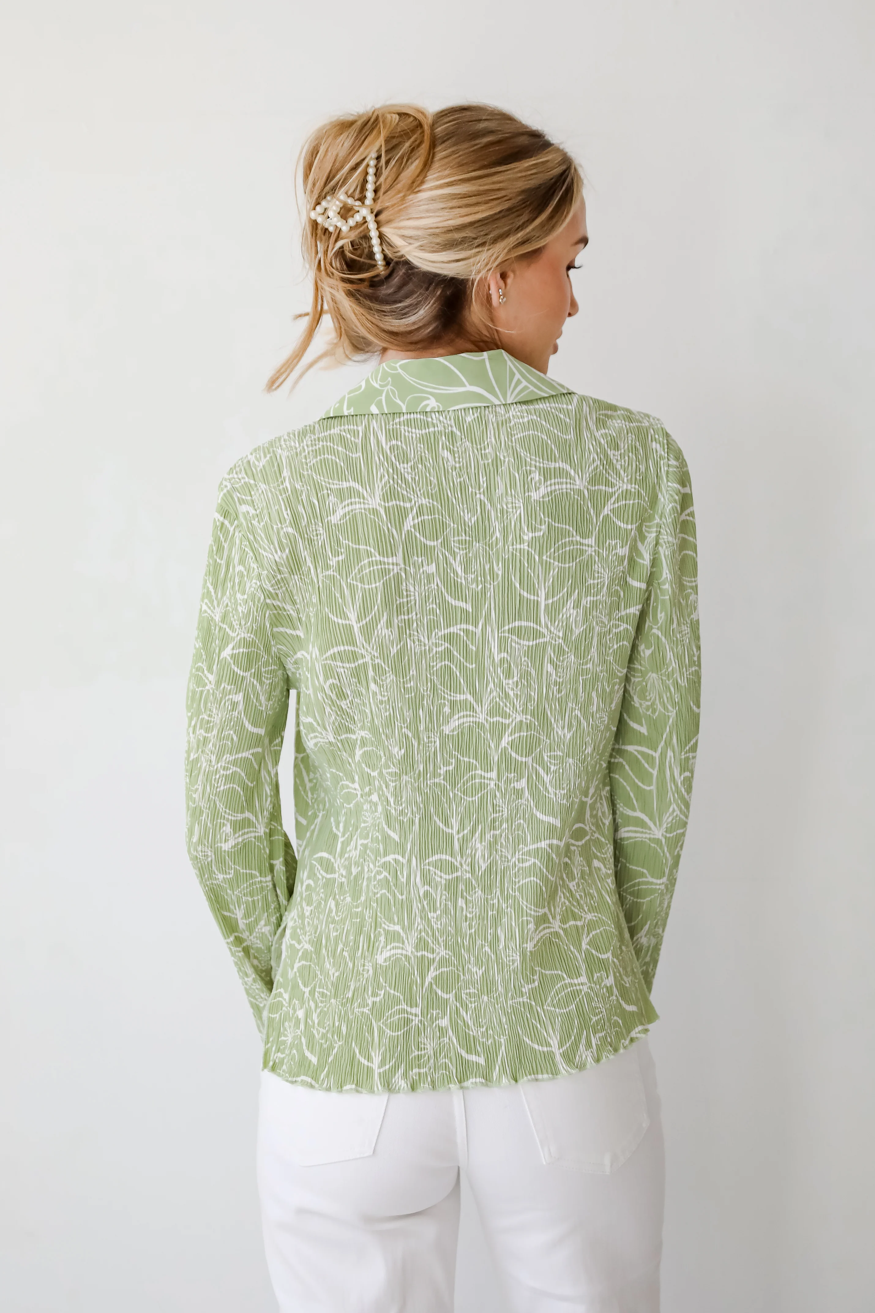 FINAL SALE - Chic Lavishness Sage Floral Plisse Button-Up Blouse 12 FINAL SALE - Chic Lavishness Sage Floral Plisse Button-Up Blouse