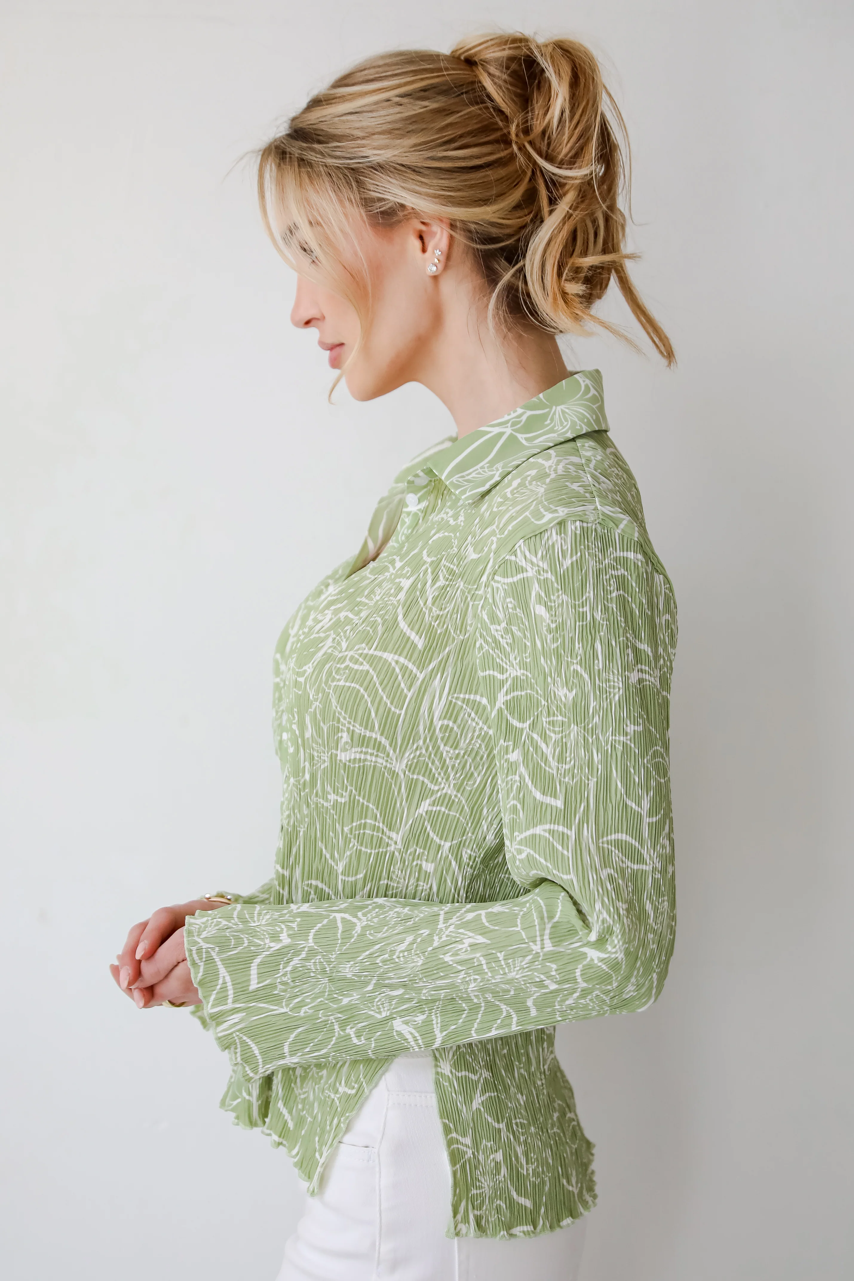 FINAL SALE - Chic Lavishness Sage Floral Plisse Button-Up Blouse 17 FINAL SALE - Chic Lavishness Sage Floral Plisse Button-Up Blouse