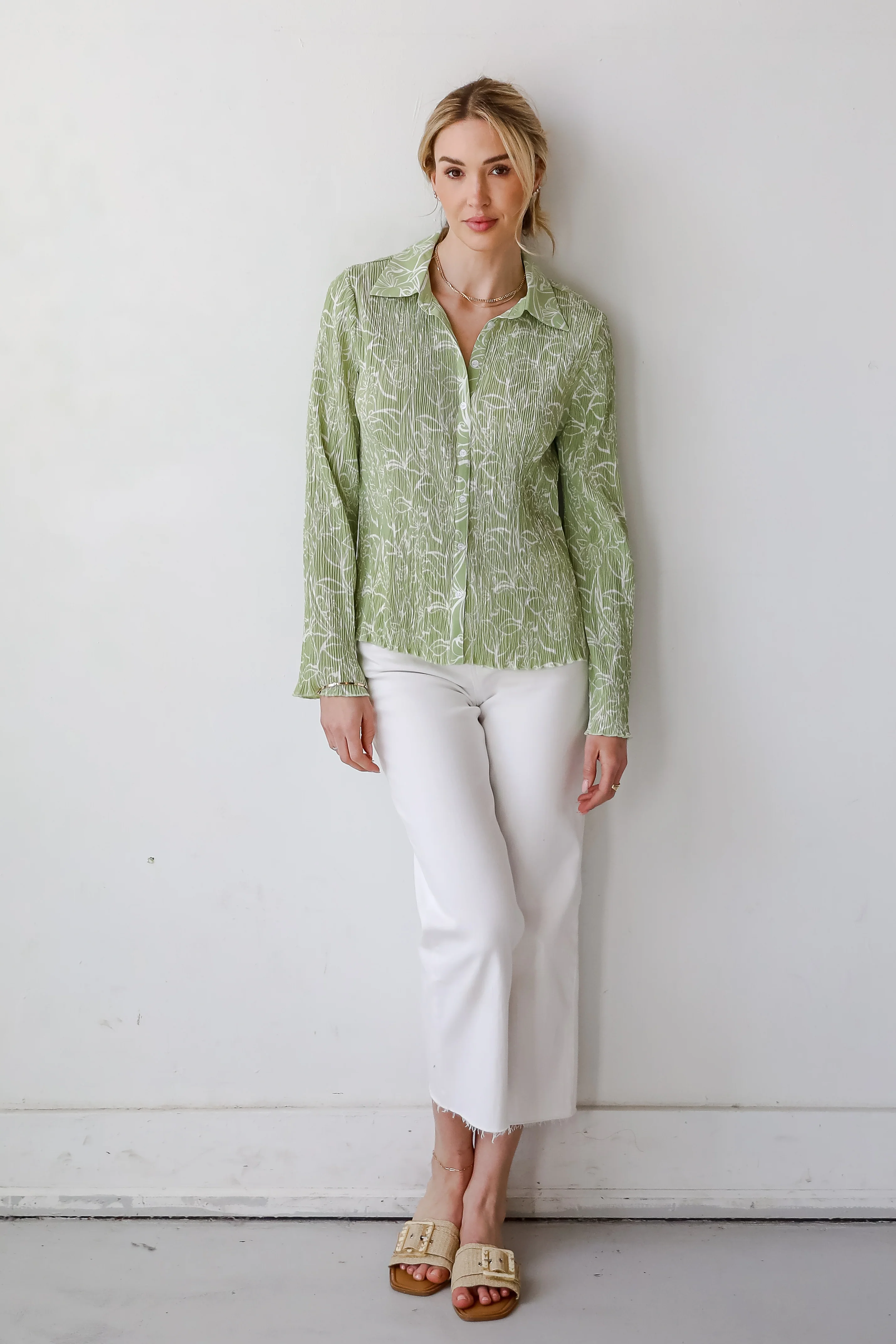 FINAL SALE - Chic Lavishness Sage Floral Plisse Button-Up Blouse 18 FINAL SALE - Chic Lavishness Sage Floral Plisse Button-Up Blouse