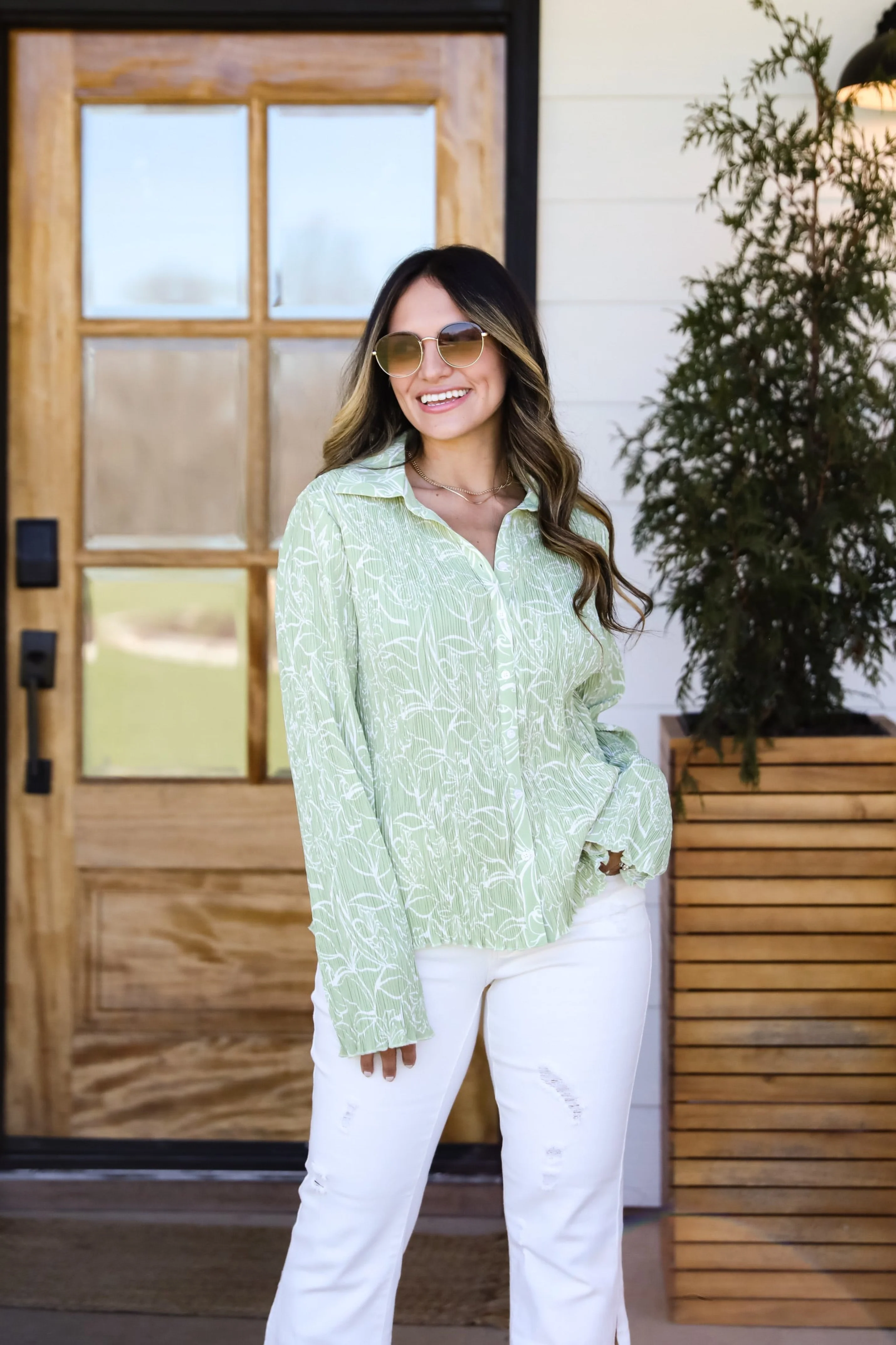 FINAL SALE - Chic Lavishness Sage Floral Plisse Button-Up Blouse 4 FINAL SALE - Chic Lavishness Sage Floral Plisse Button-Up Blouse