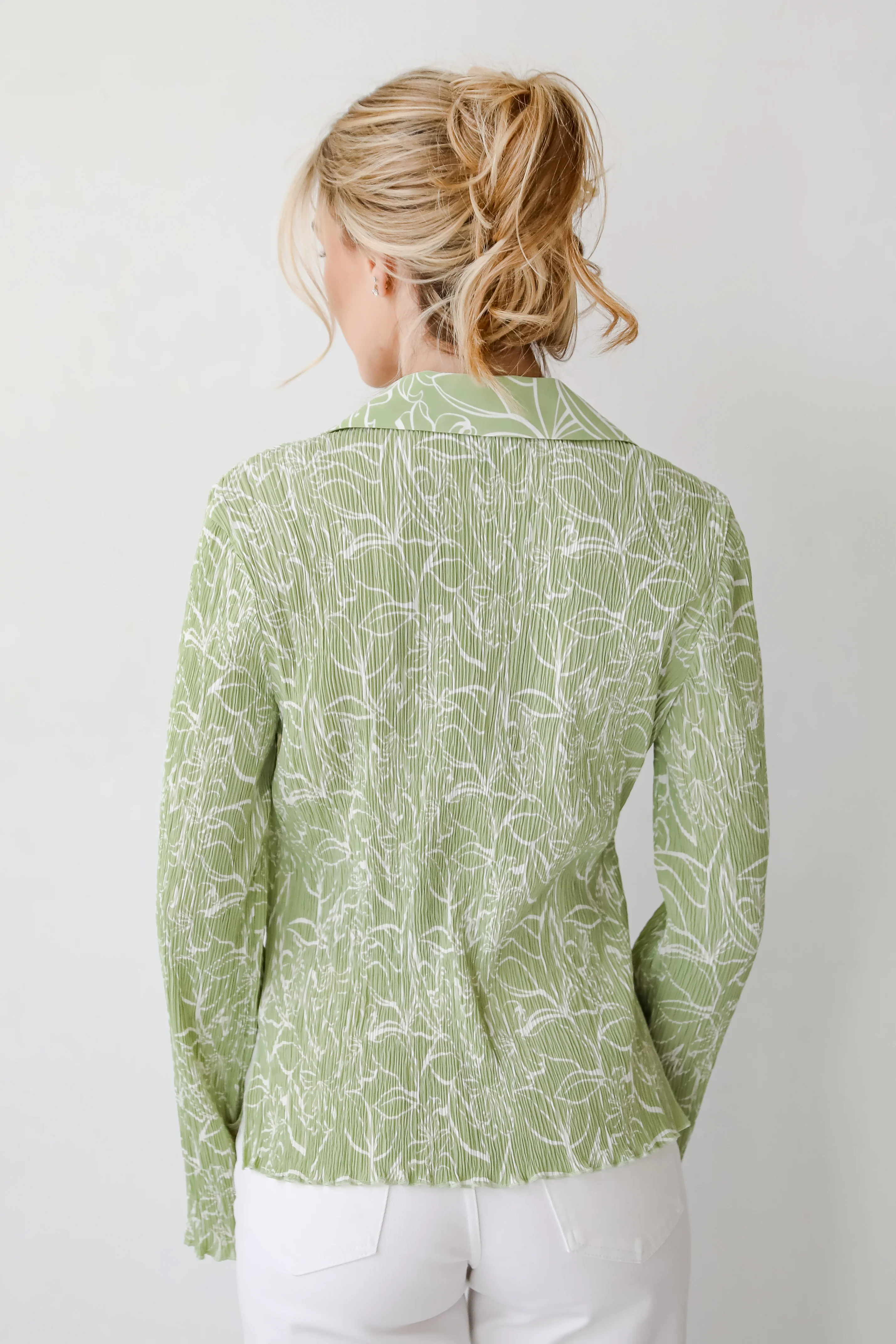 FINAL SALE - Chic Lavishness Sage Floral Plisse Button-Up Blouse 5 FINAL SALE - Chic Lavishness Sage Floral Plisse Button-Up Blouse
