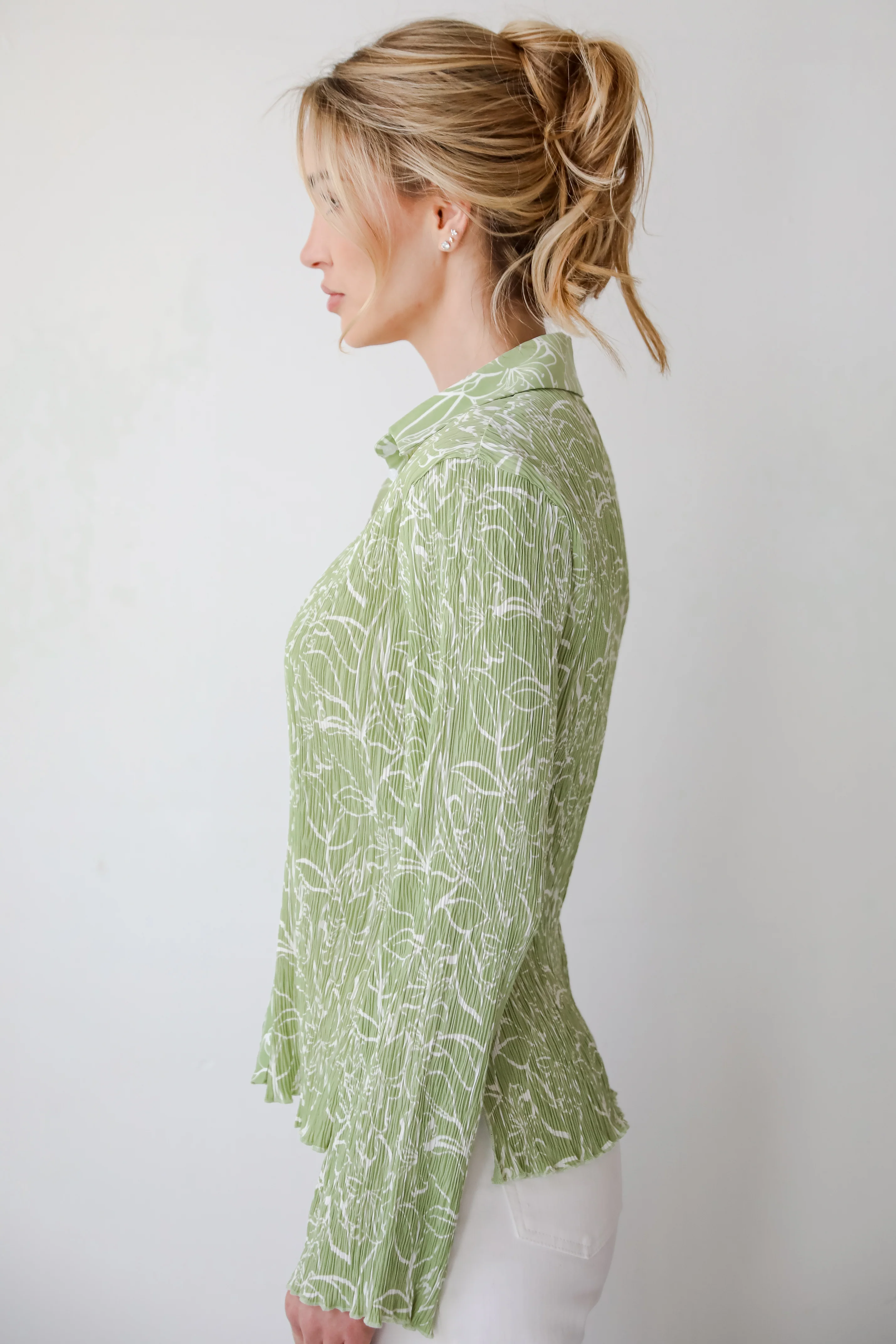 FINAL SALE - Chic Lavishness Sage Floral Plisse Button-Up Blouse 9 FINAL SALE - Chic Lavishness Sage Floral Plisse Button-Up Blouse