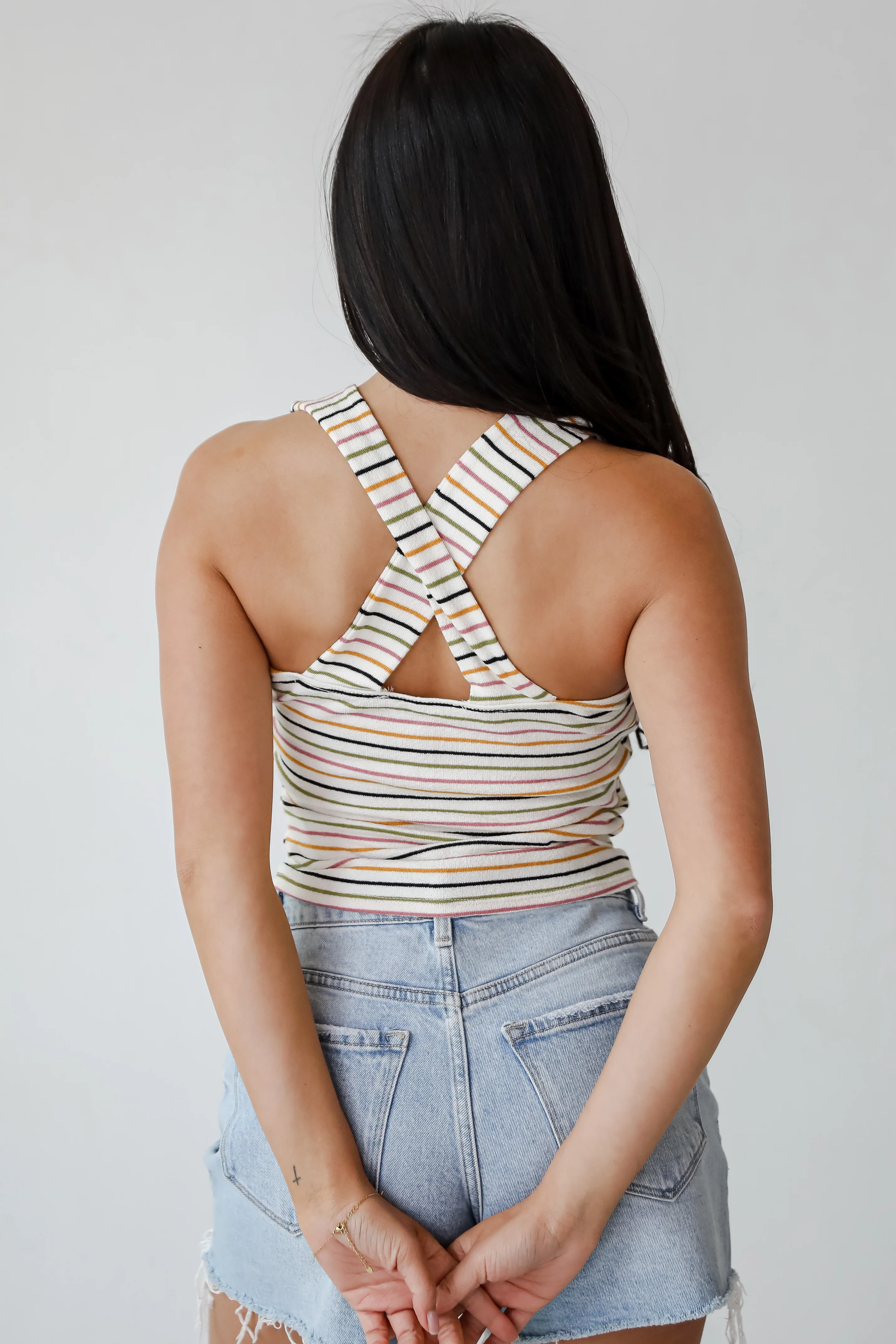 FINAL SALE - Beaming Perfection Ivory Striped Tank - DU DEAL