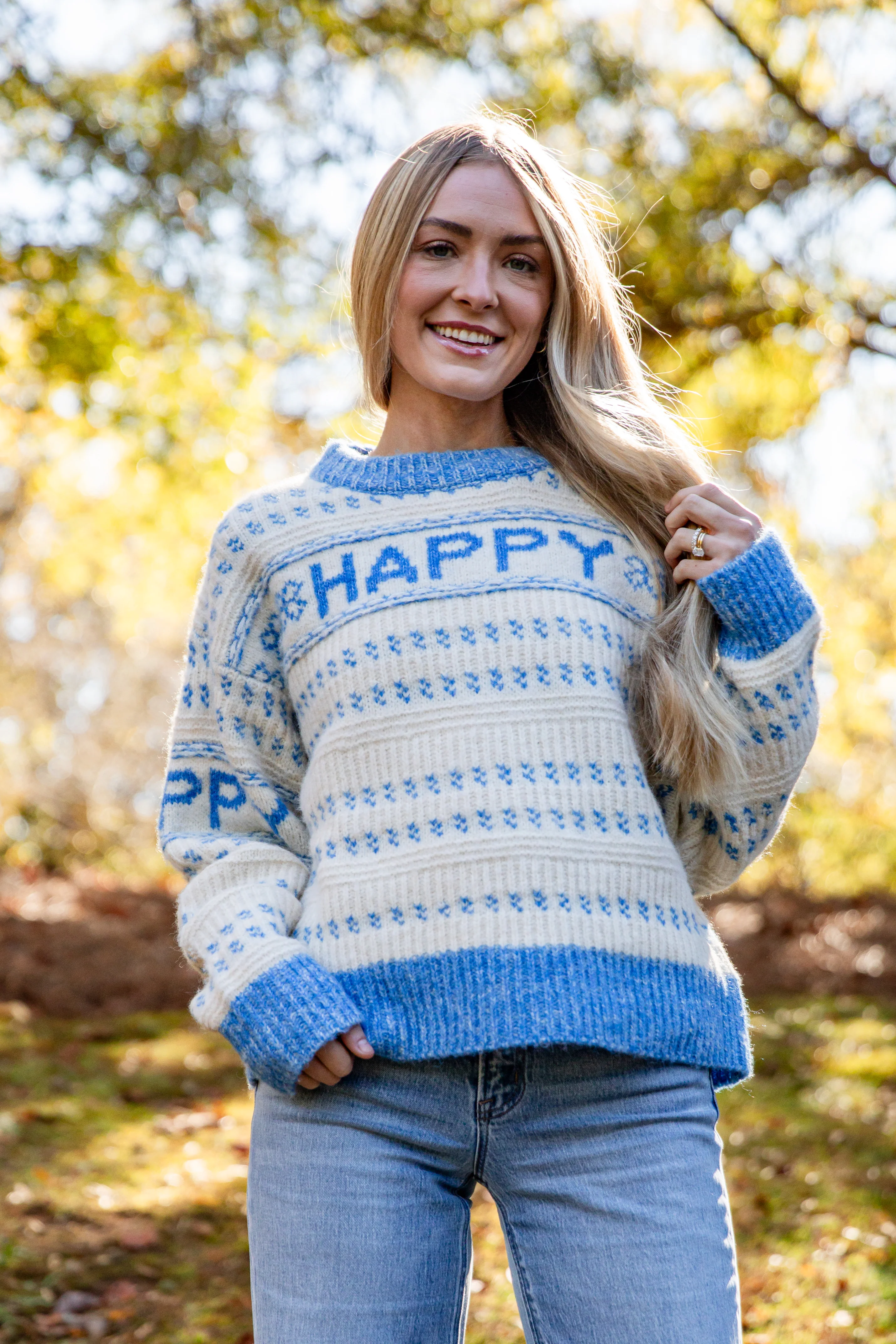FINAL SALE - Blue Striped Happy Sweater