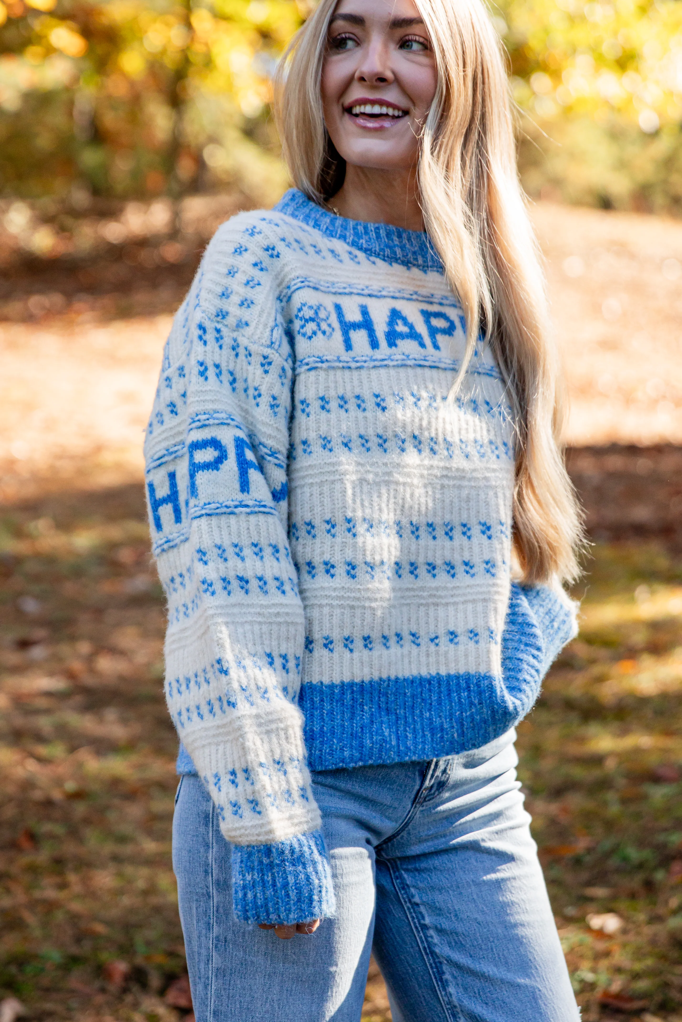 FINAL SALE - Blue Striped Happy Sweater