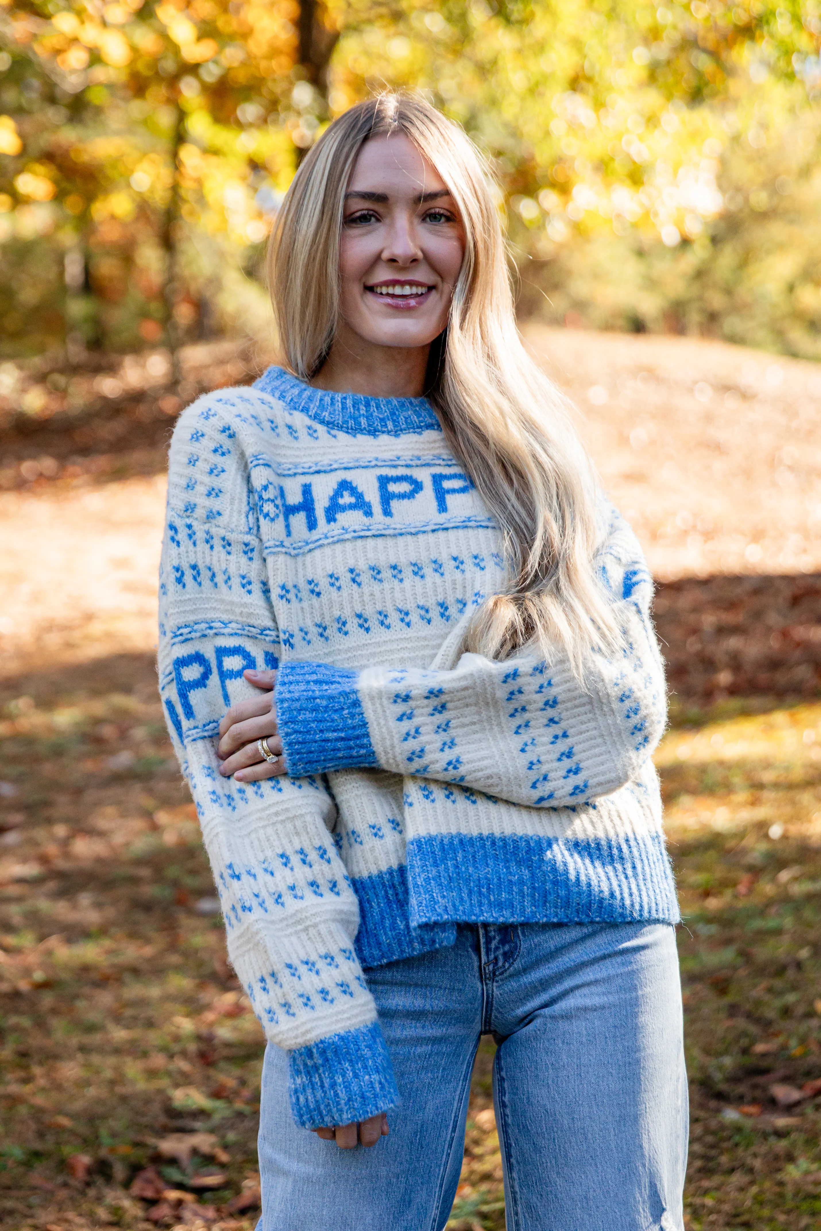 FINAL SALE - Blue Striped Happy Sweater
